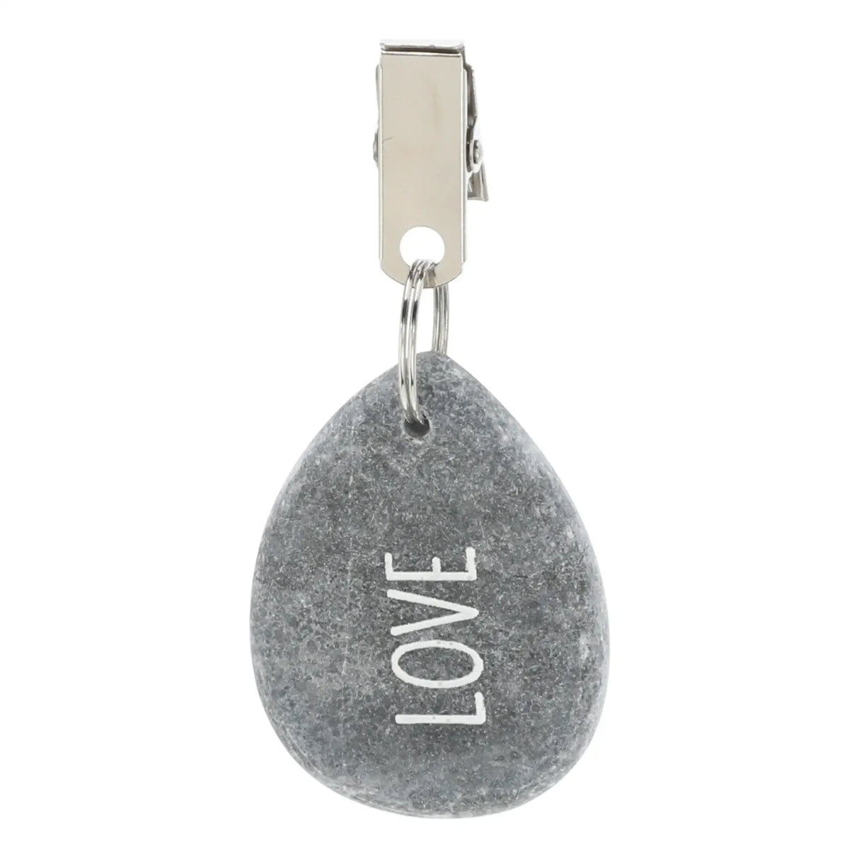 4er Set Tischdeckenbeschwerer grau Stein Love Luck Happy Smile Stahlclips 250 gr - Tischdeckenbeschwerer