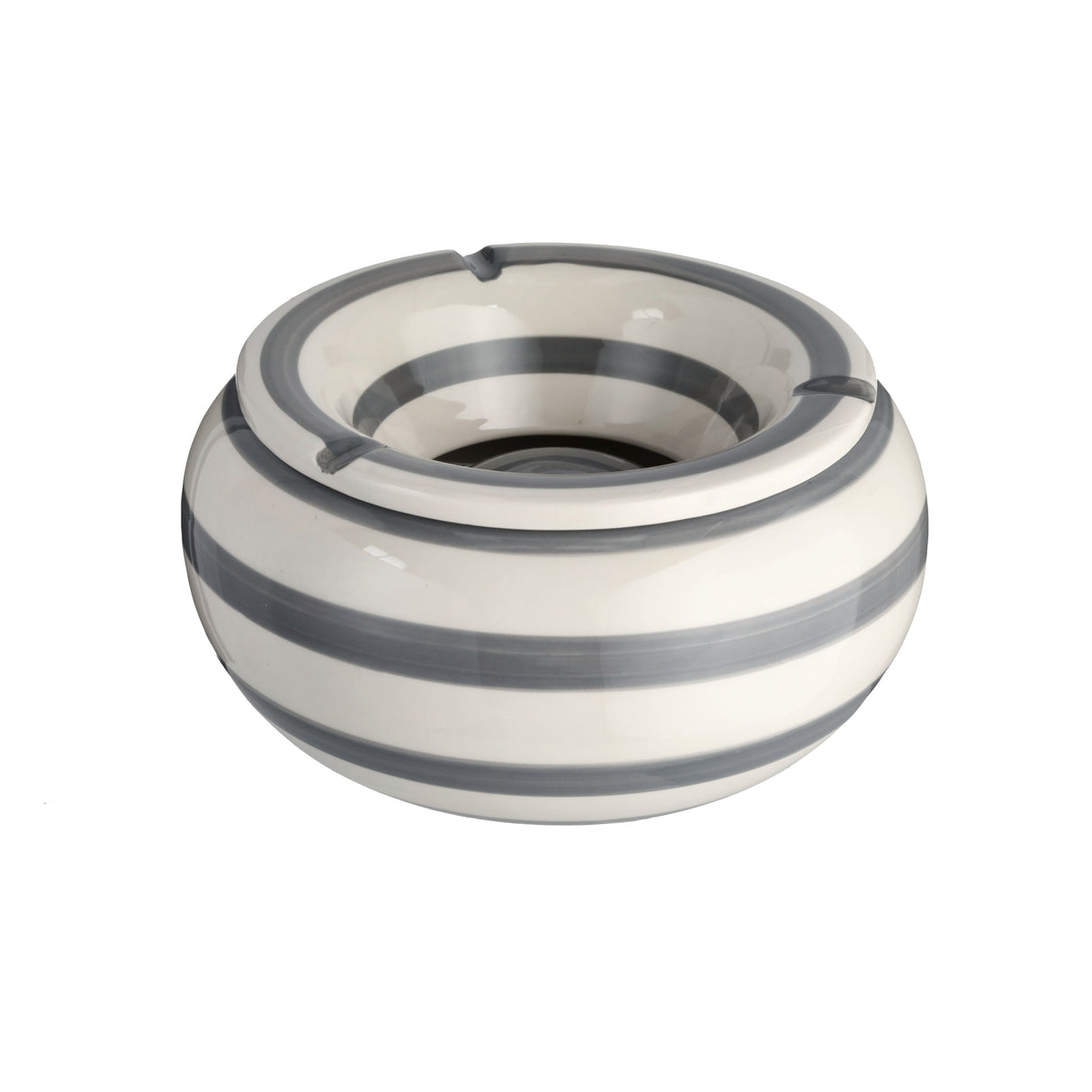 Sturmaschenbecher Mykonos M / XXL 23 cm Maritim grau weiß Aschenbecher gestreift