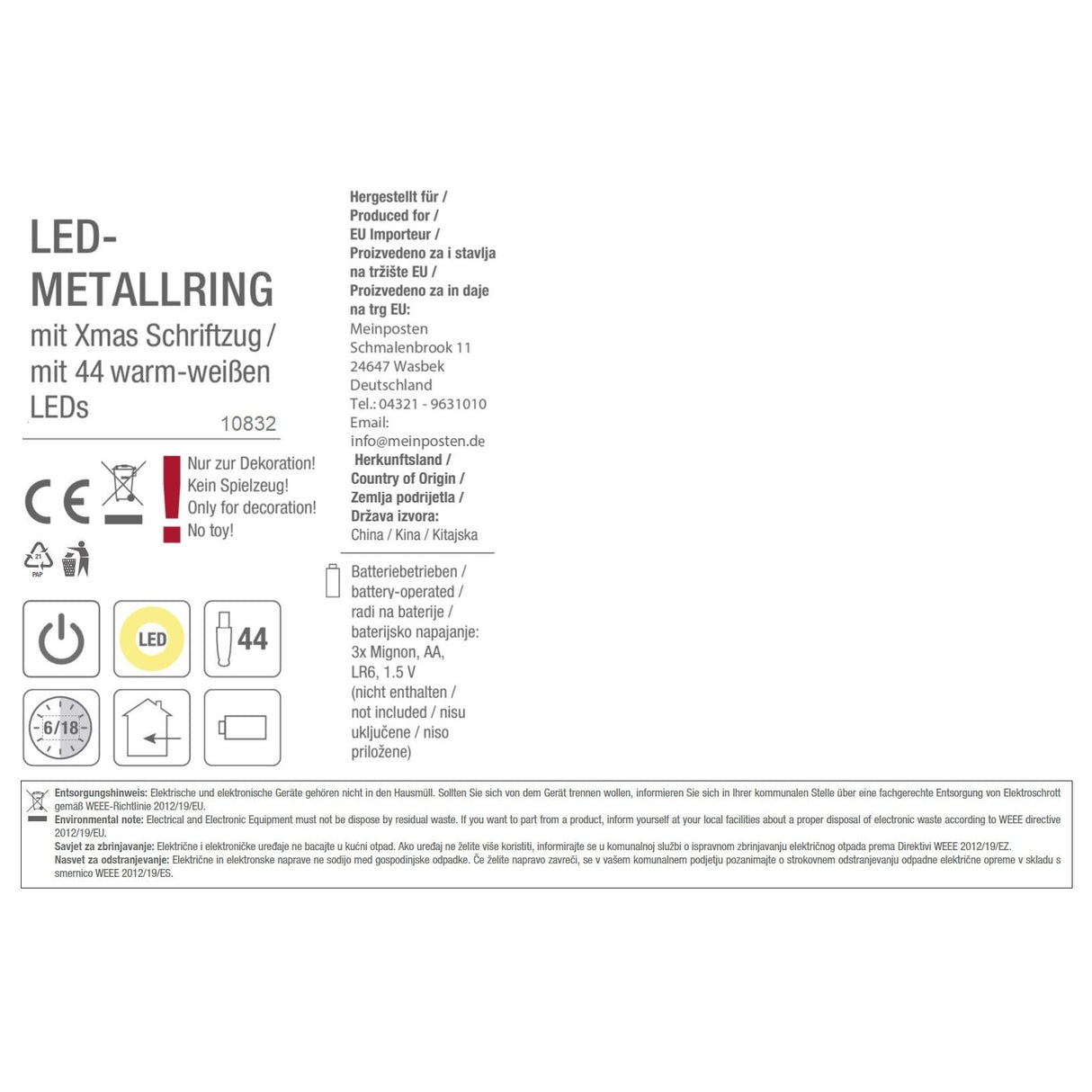 Lichterkranz Weihnachtsbeleuchtung LED warmweiß Weihnachtsdeko Ring Kranz Ø 30 cm B-WARE - LED Türkranz