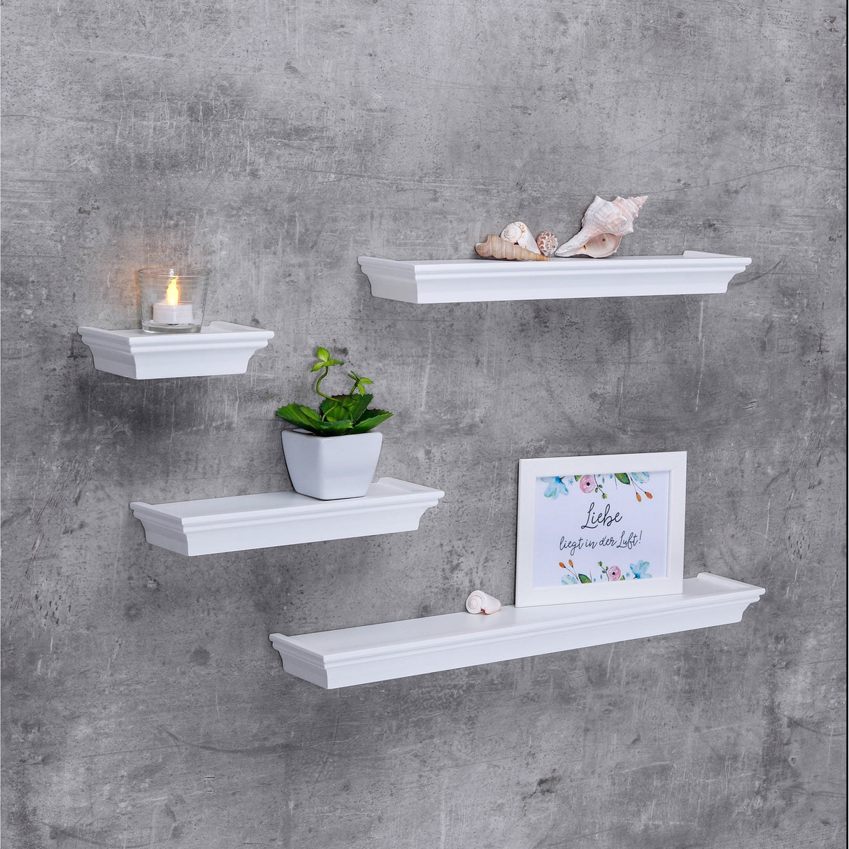 Wandregal weiß Landhaus Bücherregal 15-61 cm Wandboard Hängeregal Schweberegal - Wandregal