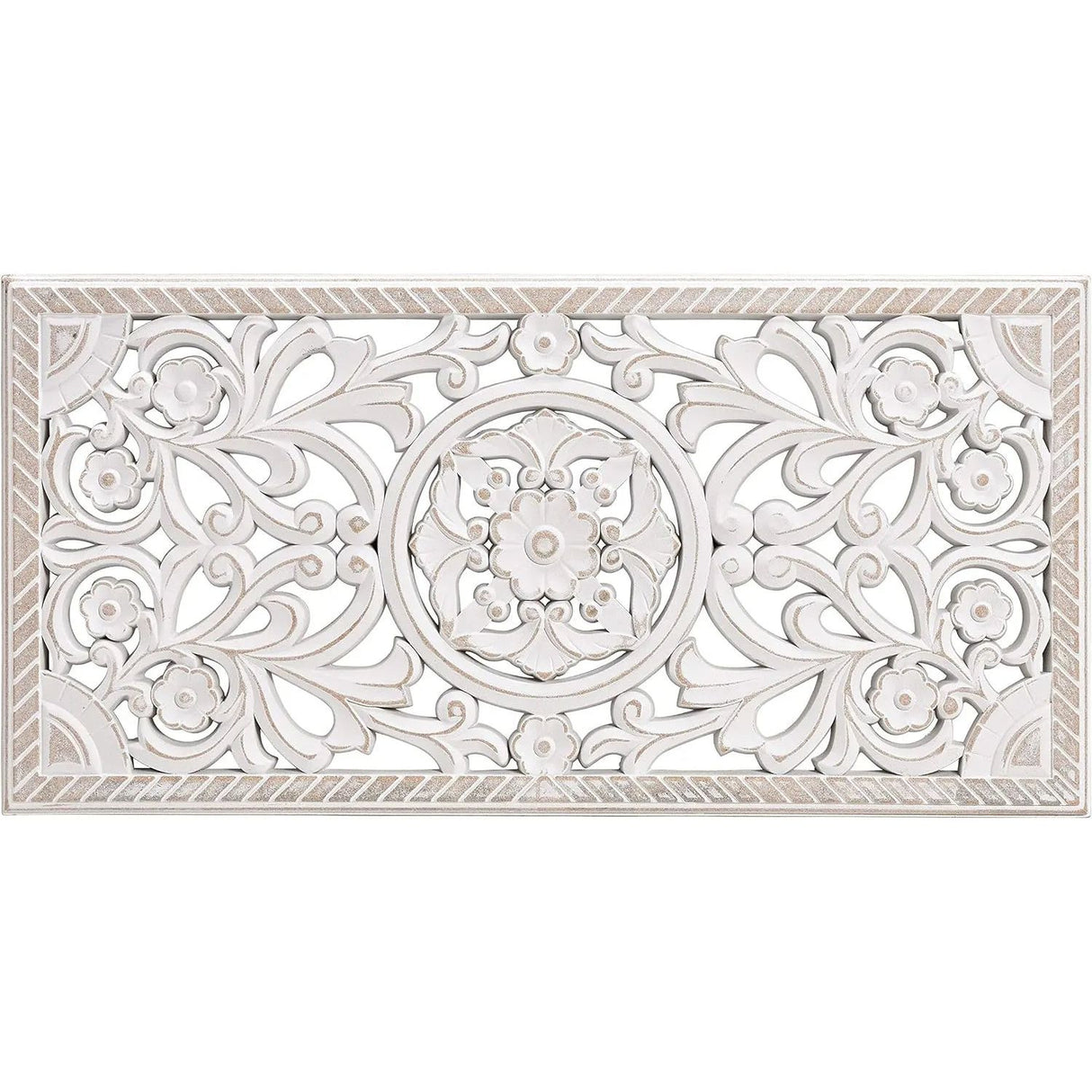 Wandornament Holz weiß 60x30 cm shabby Landhaus Ornament Holzornament Holzbild