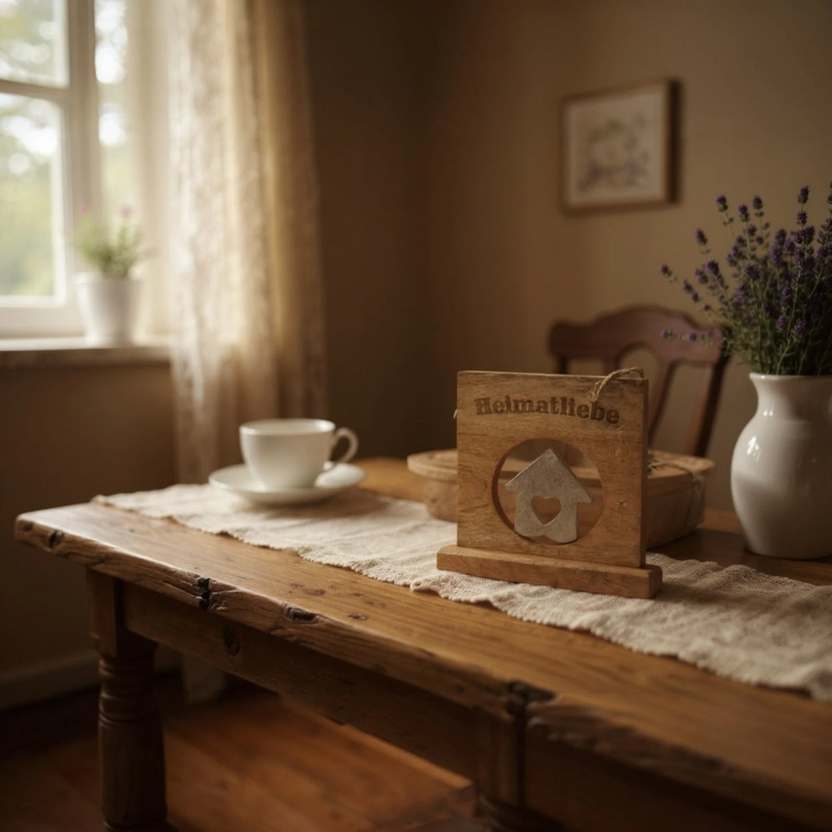 Dekoschild mit Haus Herz Mangoholz Metall Aufsteller Schild Wohnaccessoire Holz