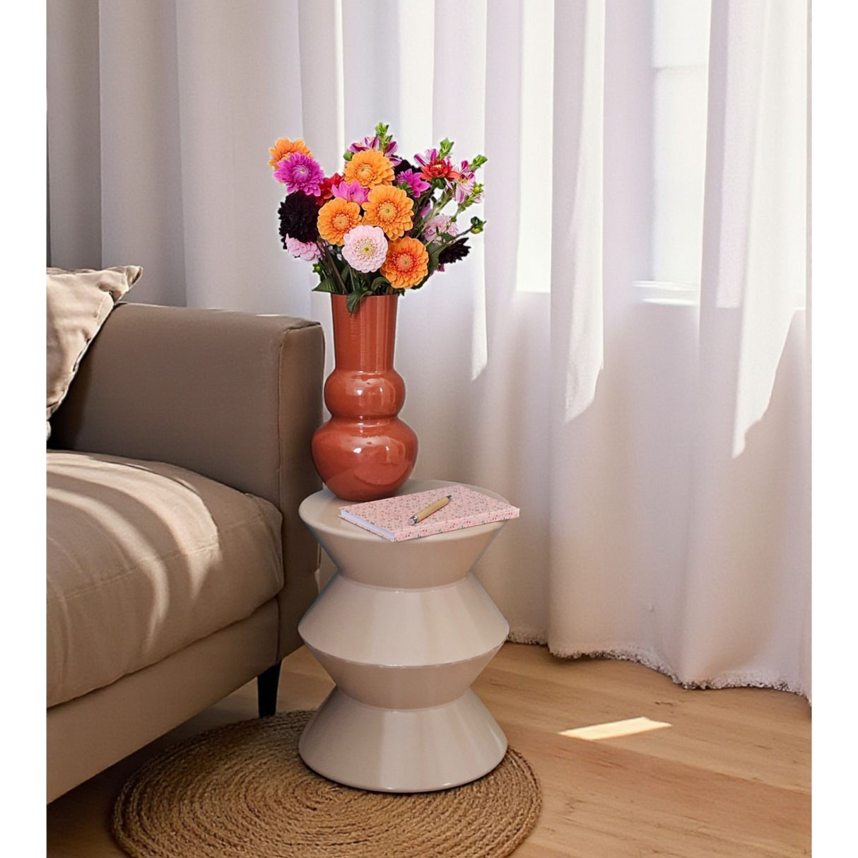 Couchtisch Beistelltisch beige 37x30 Retro Metalltisch rund kleiner Tisch B-Ware