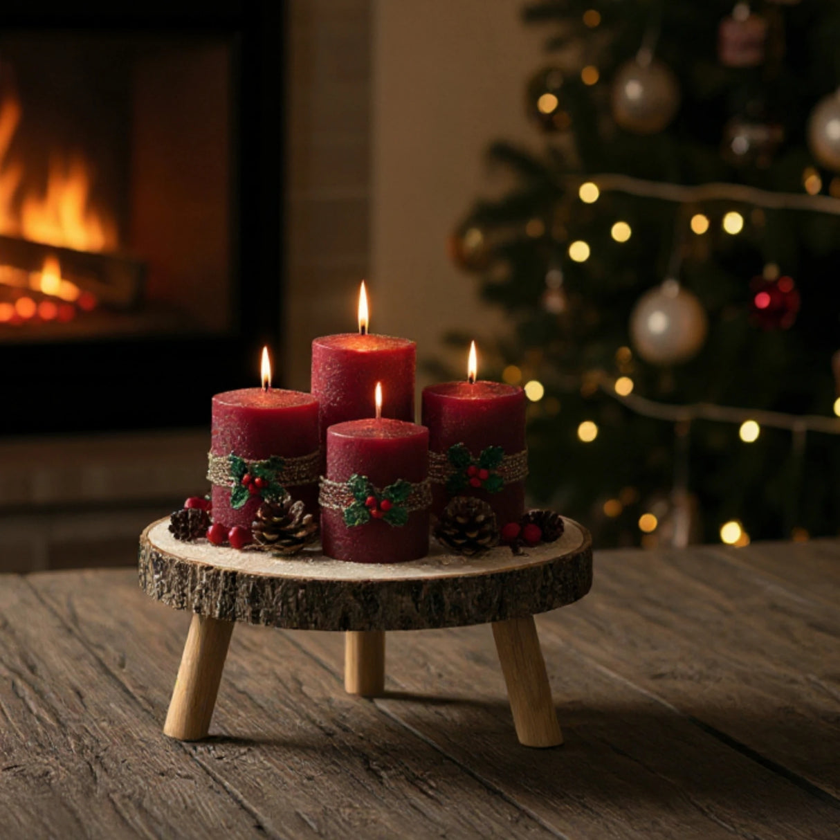 Baumscheibe auf Füßen Kerzentablett natur Baumrinde rund 20-26 cm Pflanzenständer - Dekoteller