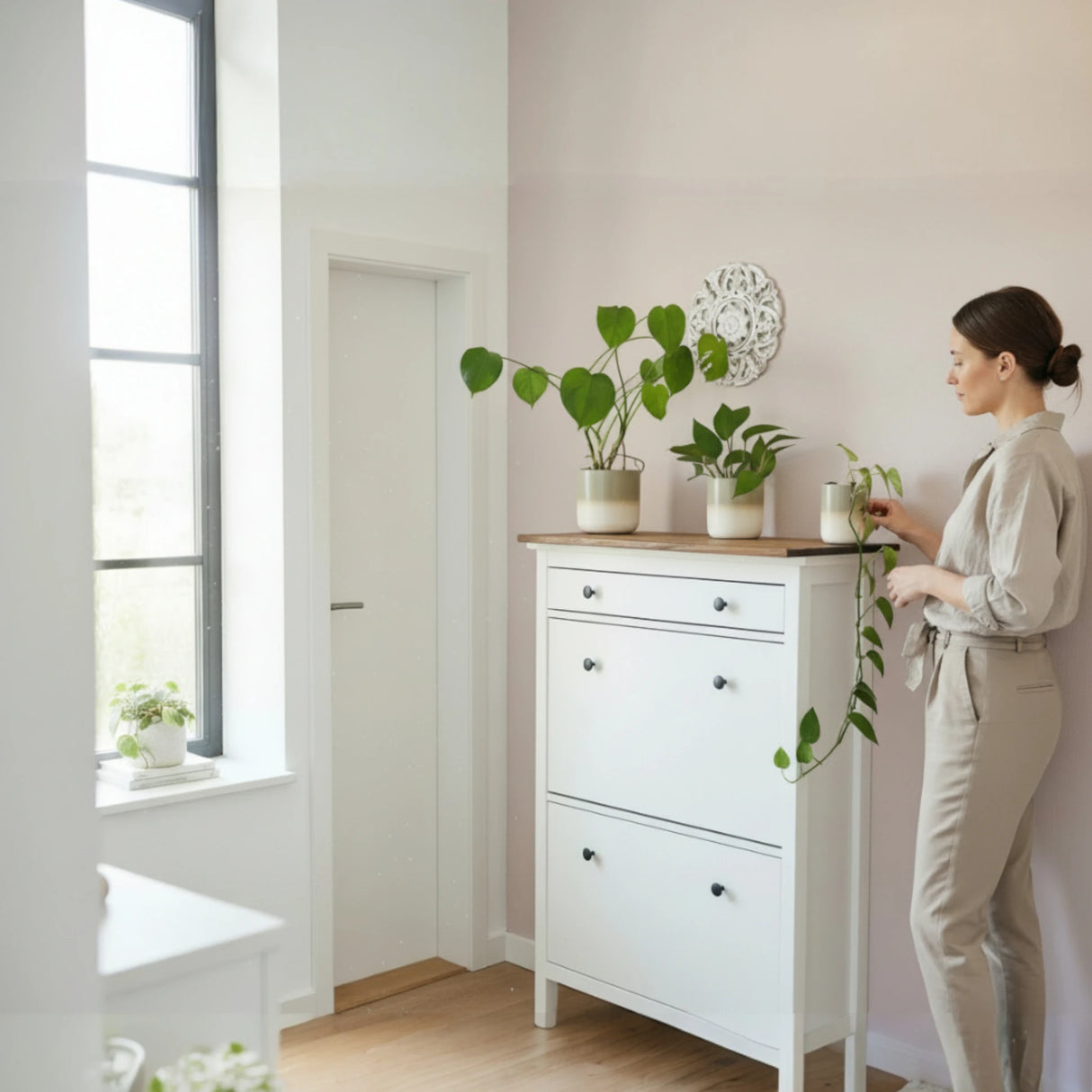 Pflanztopf Übertopf Blumentopf 3er Set Metalltopf creme beige rund Pflanzenübertopf