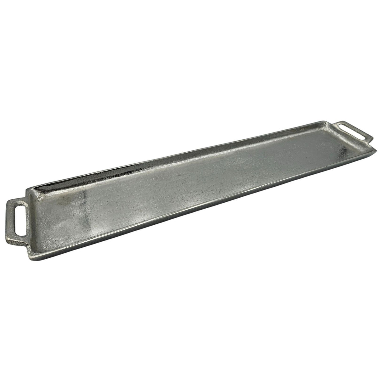 Metalltablett Tablett Serviertablett lang 59 cm Dekotablett silber mit Henkel - Dekoschale
