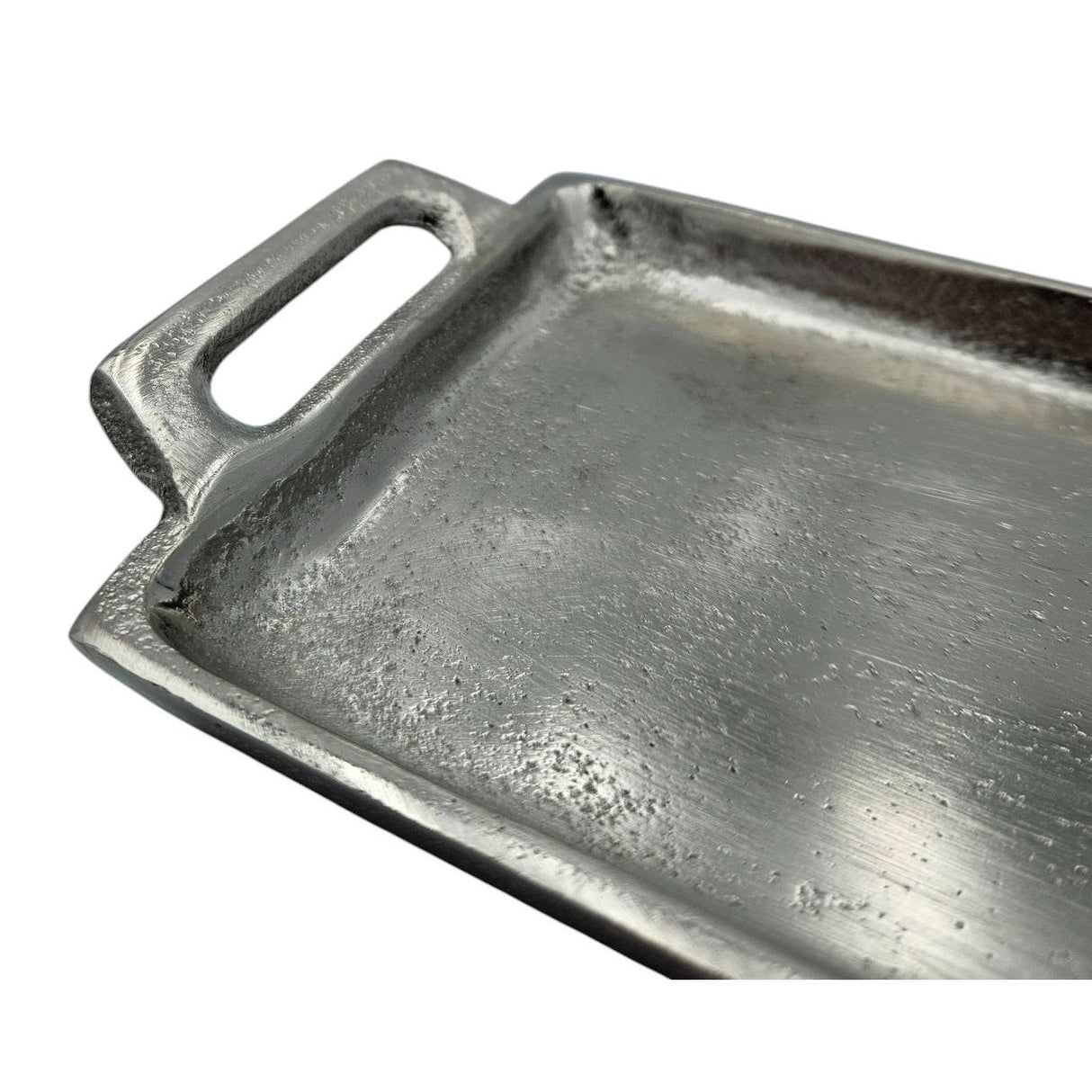 Metalltablett Tablett Serviertablett lang 59 cm Dekotablett silber mit Henkel - Dekoschale