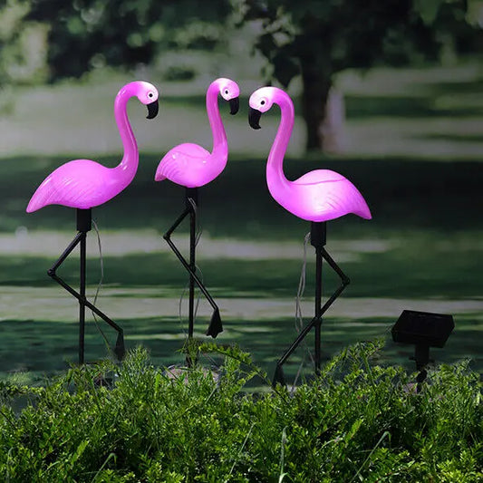 Gartenfigur Design Solarstecker Flamingo 3er Set Höhe 52 cm LED SOLAR Sensor NEU