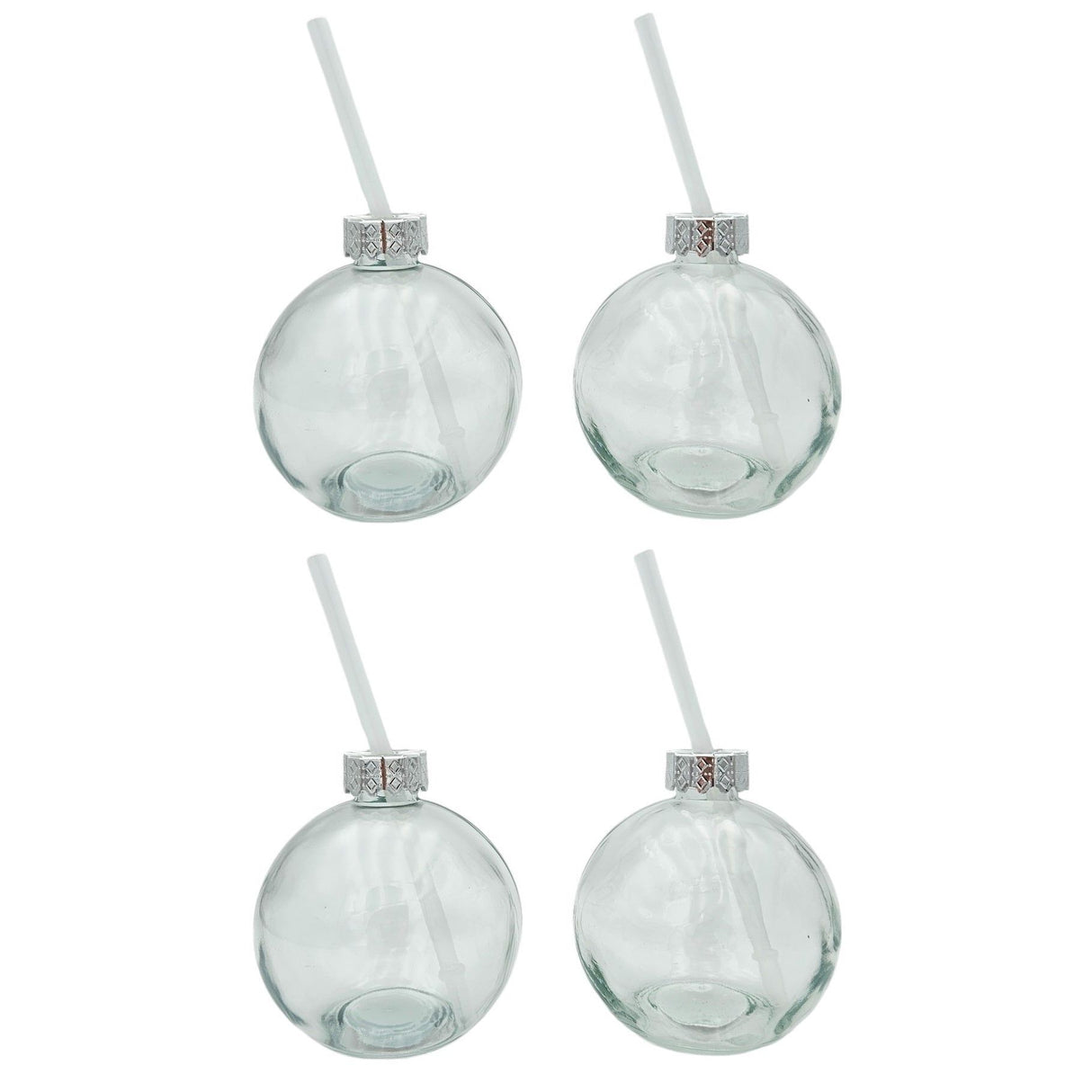 4 Trinkgläser Weihnachtskugel Trinkhalm Glas transparent Weihnachtskugel 400 ml