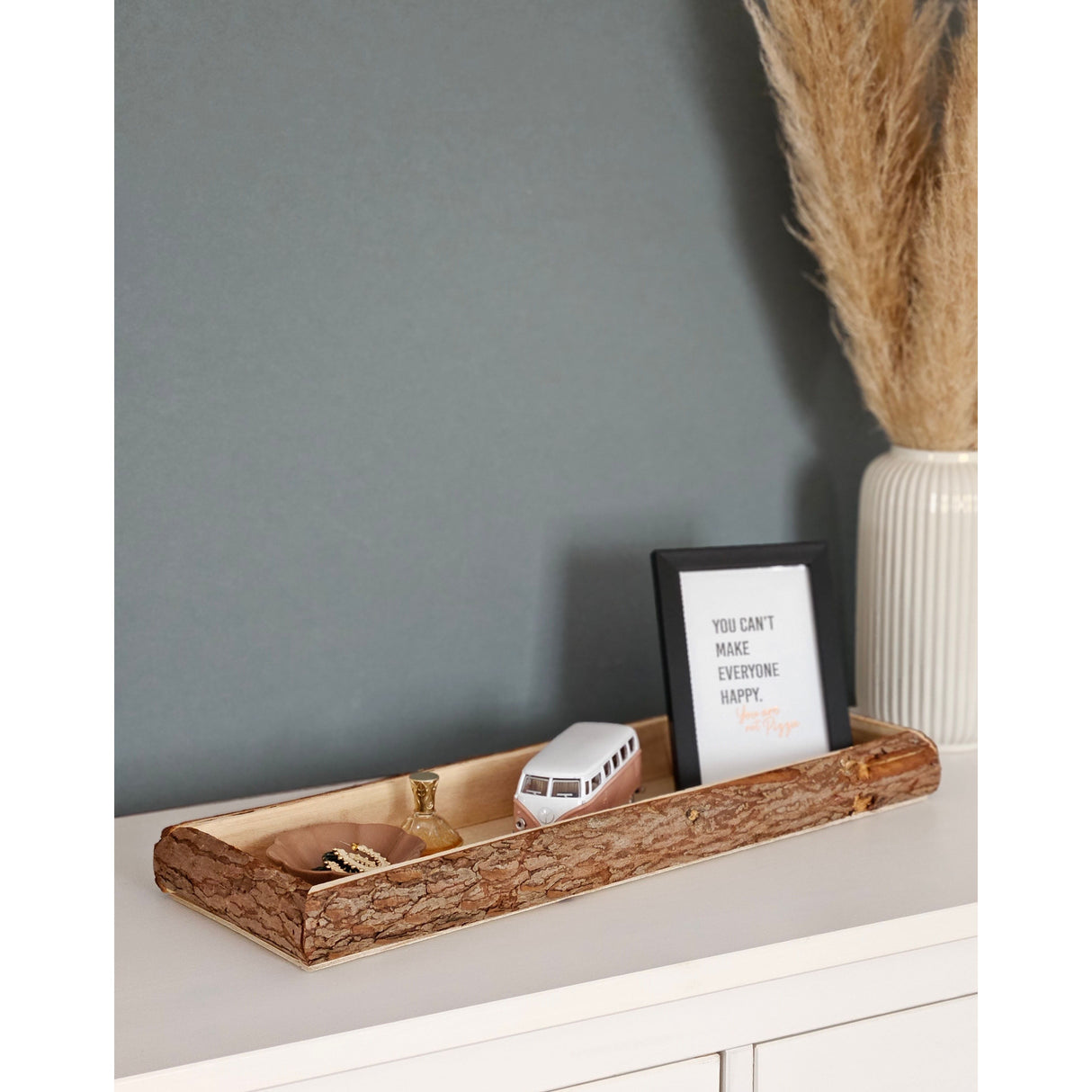 Tablett Holz Natur Baumrinde Dekobrett Holztablett Schale Servierbrett Länglich - Dekotablett