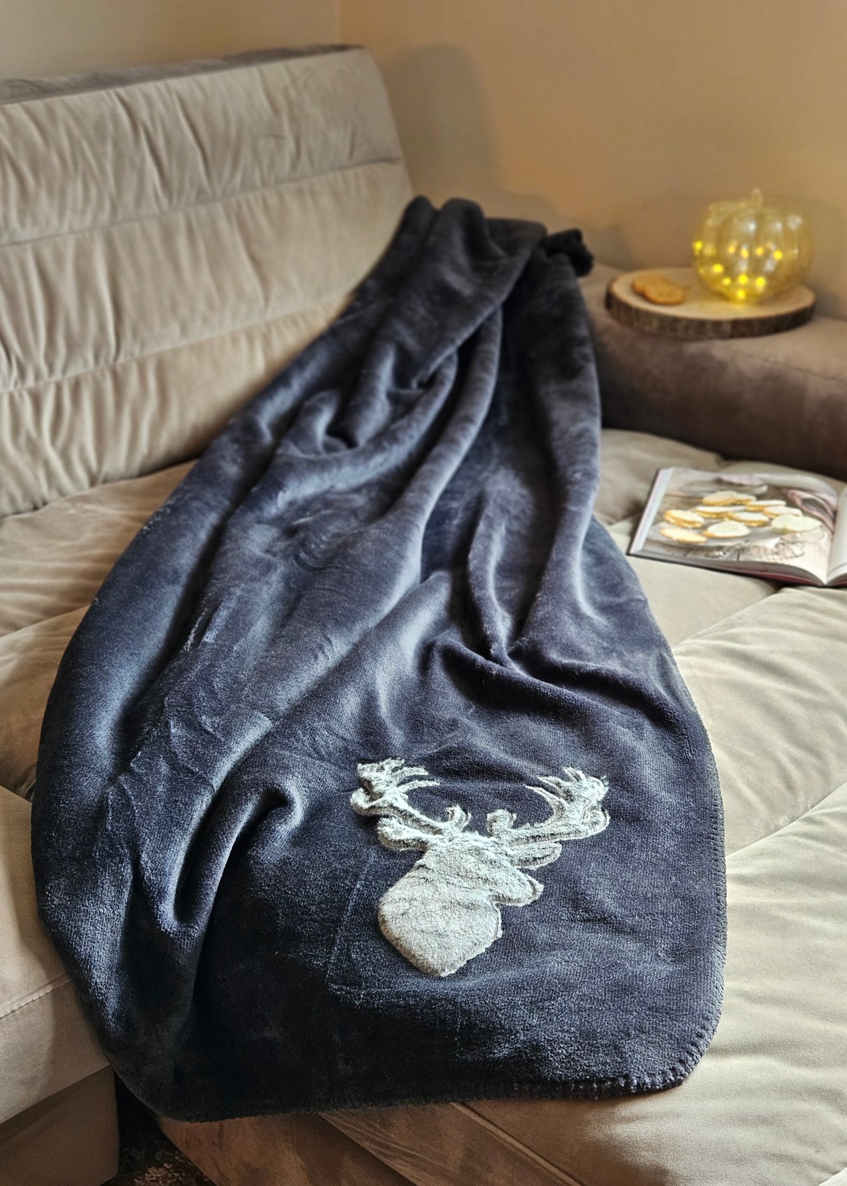 Decke Kuscheldecke Tagesdecke Wohndecke Hirsch Winter 150x200 kuschelig weich - Anthrazit - Wohndecke