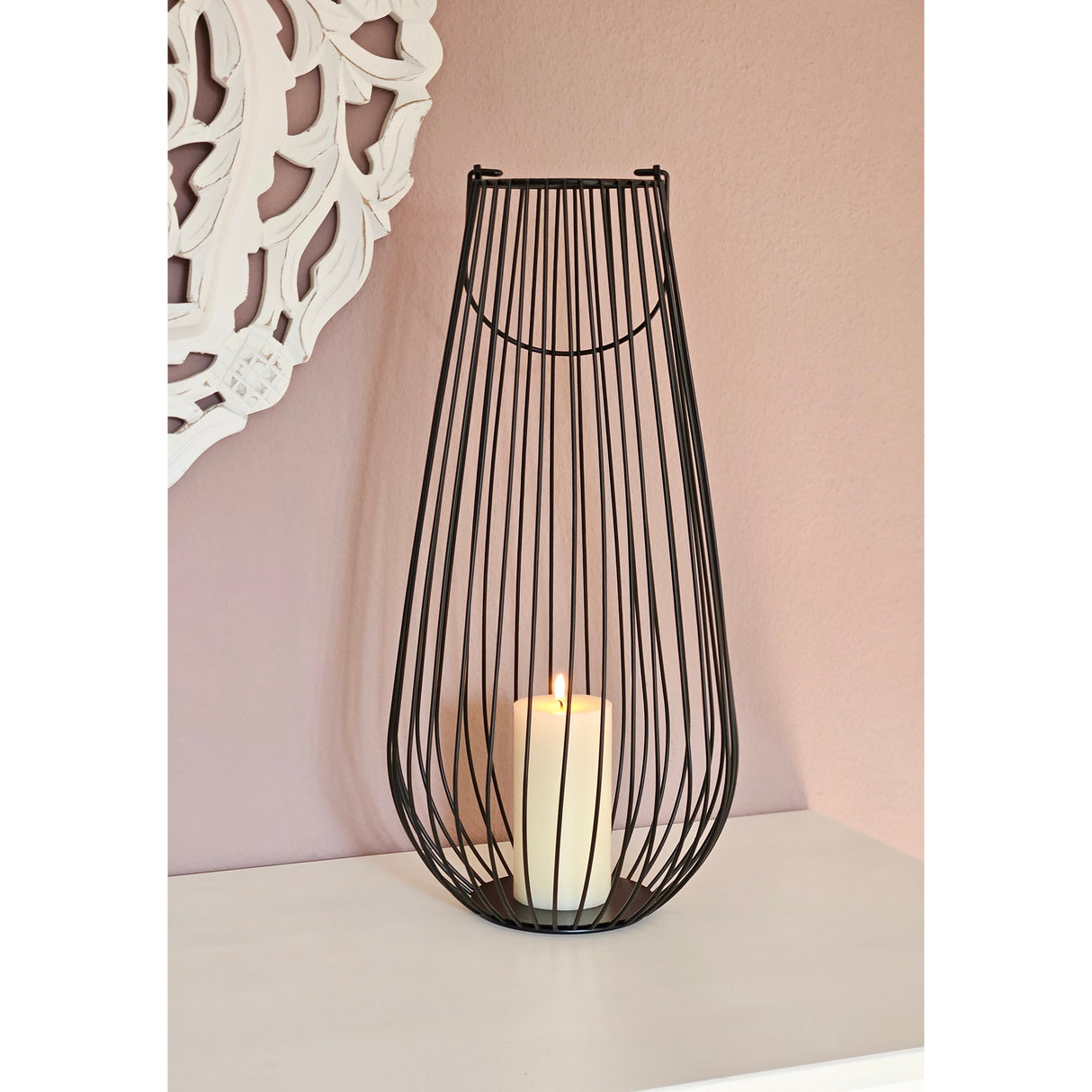 Laterne Windlicht Metalllaterne 25x50 cm Windlicht Kerzenhalter Gartenlampe schwarz - Laterne Windlicht