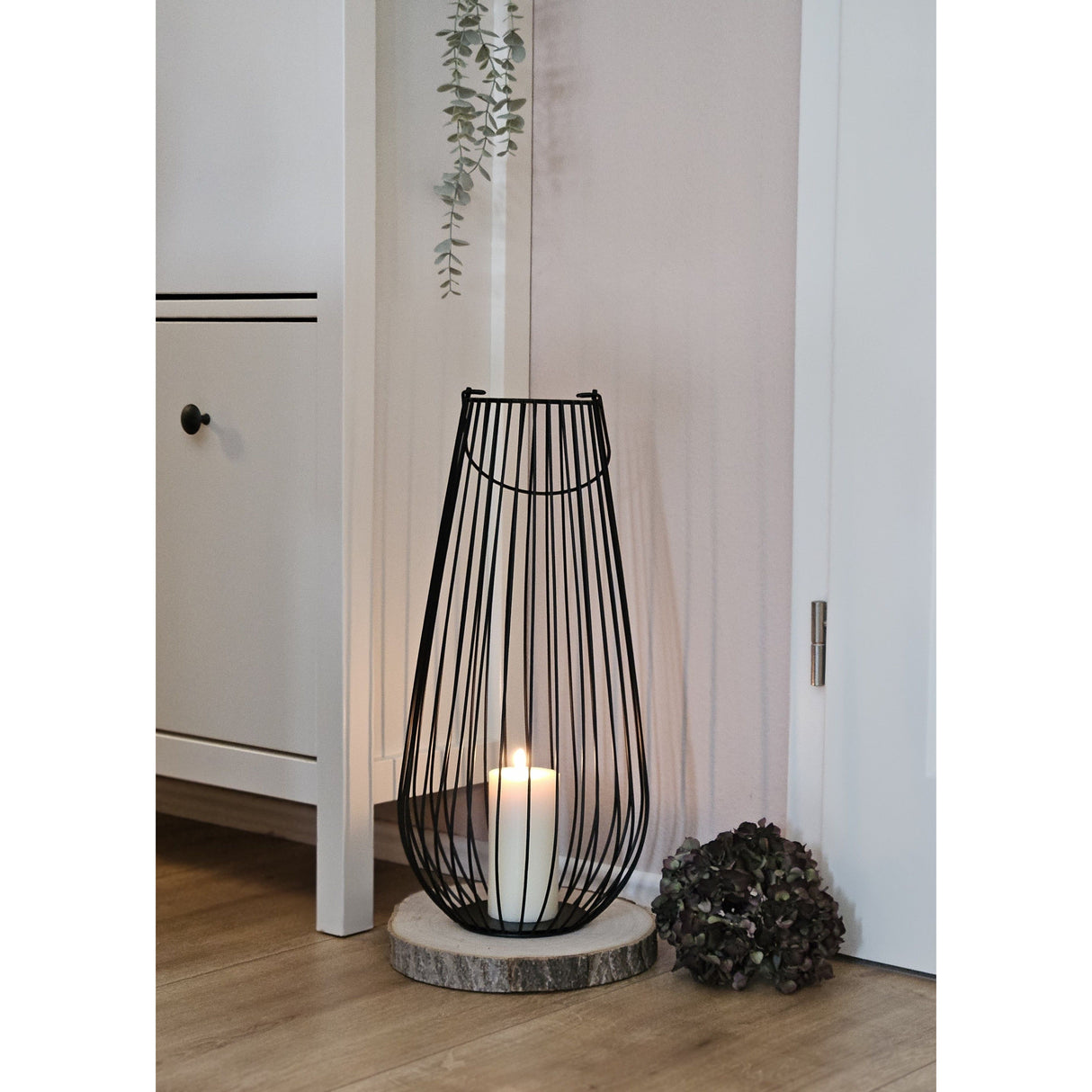 Laterne Windlicht Metalllaterne 25x50 cm Windlicht Kerzenhalter Gartenlampe schwarz - Laterne Windlicht