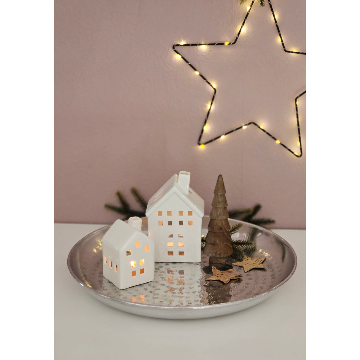 Dekoteller Dekoschale silber Metallschale Hammerschlag Unikat Kerzentablett Kerzenschale