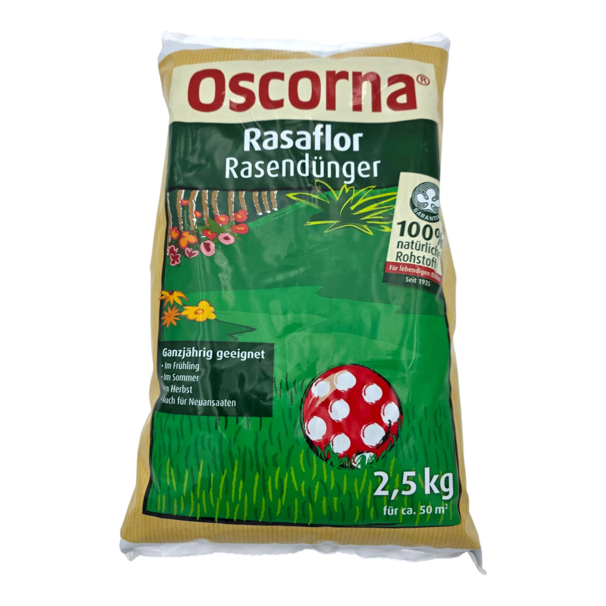 Oscorna Rasenflor Rasendünger 2,5 kg fein Pulver Natürliche Rohstoffe Rasenpflege