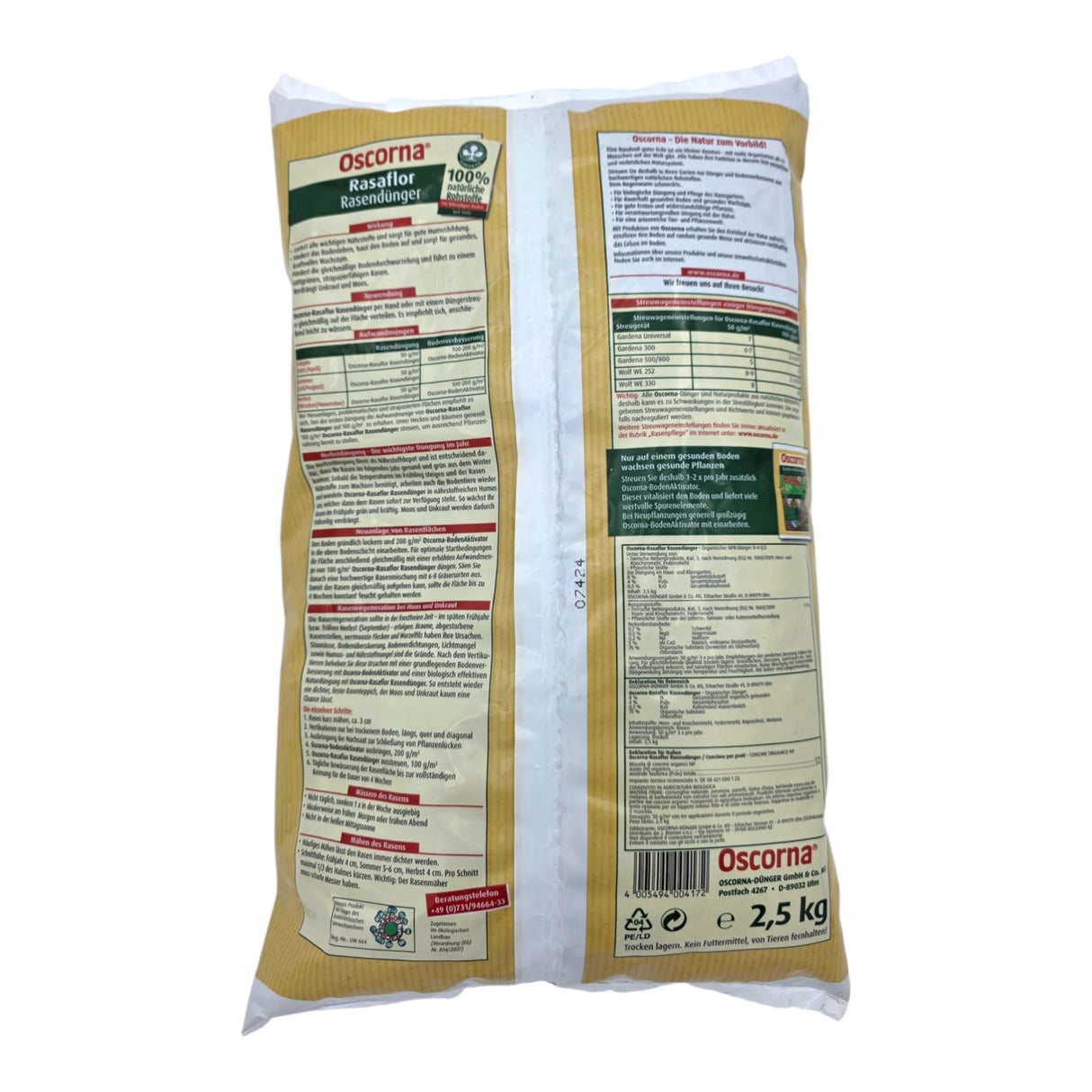 Oscorna Rasenflor Rasendünger 2,5 kg fein Pulver Natürliche Rohstoffe Rasenpflege