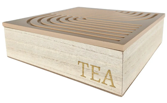Teebox 9 Fächer Regenbogen Teekiste Holzkiste TEA Box Holz beige 24 x 24 cm