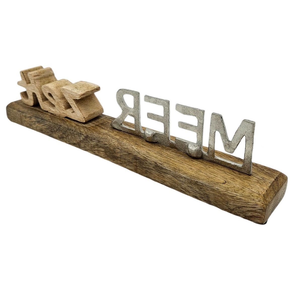 Schriftzug MEER-Zeit Dekoschriftzug Mangoholz Metall Holz Braun Silber Deko 30cm - Schriftzug