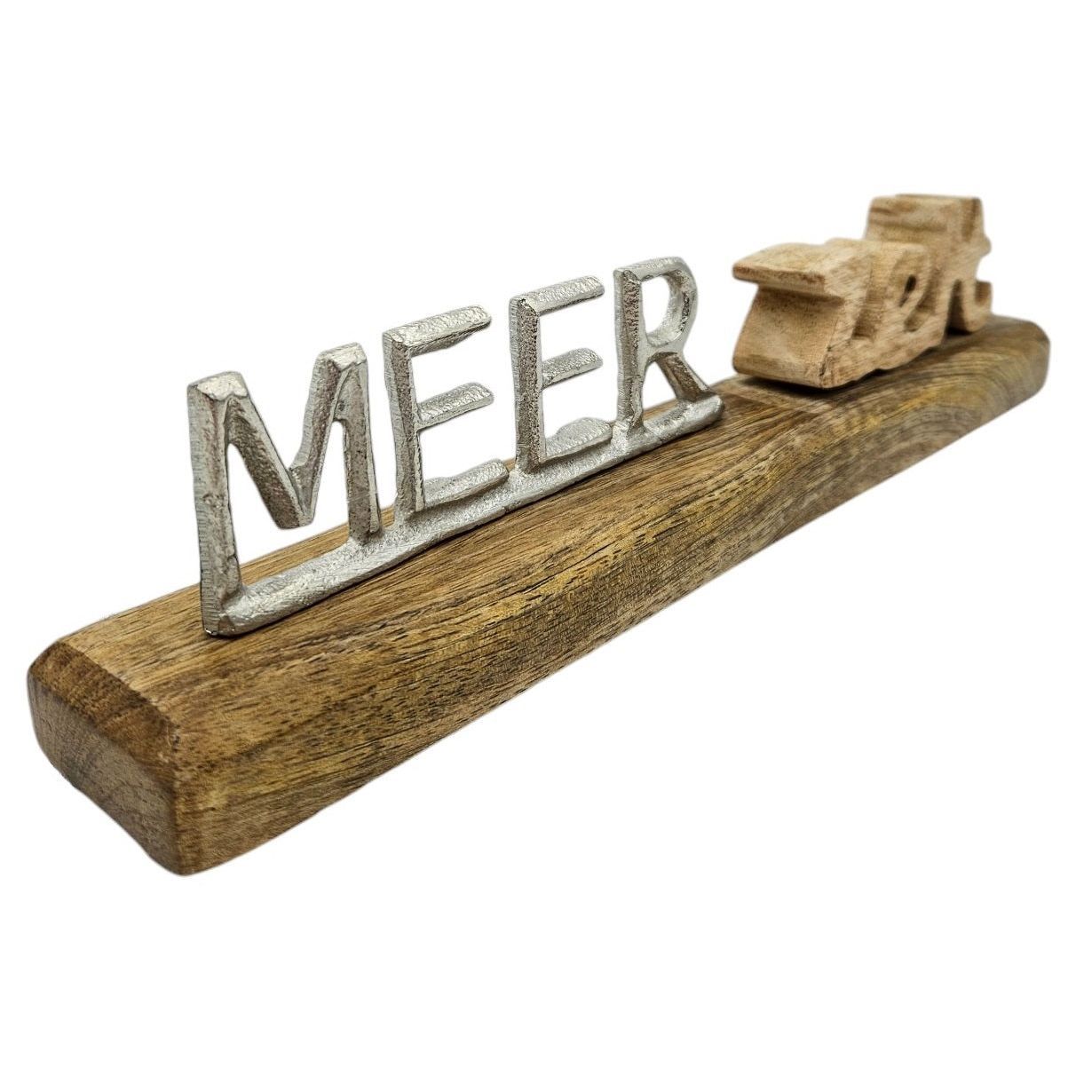 Schriftzug MEER-Zeit Dekoschriftzug Mangoholz Metall Holz Braun Silber Deko 30cm - Schriftzug