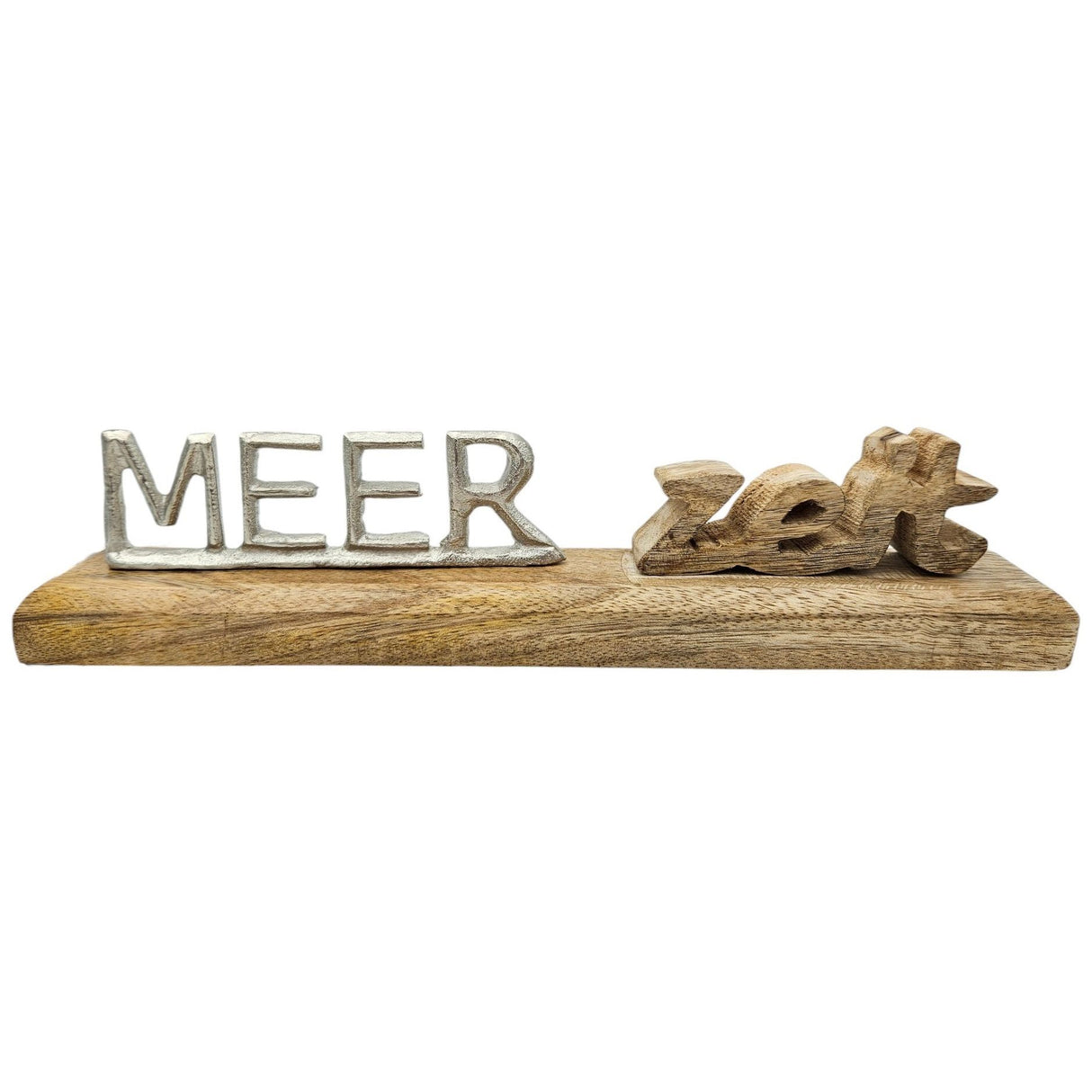 Schriftzug MEER-Zeit Dekoschriftzug Mangoholz Metall Holz Braun Silber Deko 30cm - Schriftzug