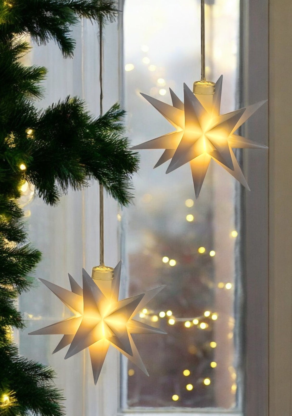 Stern 3D Weihnachtsbeleuchtung Beleuchtung Rot weiß LED Batterie Timer 8 cm - Weihnachtsstern LED