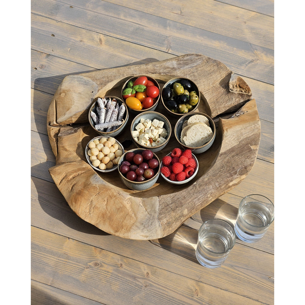 Dekoschale Naturschale Teak Holz rund Ø 50 cm Schale braun massiv stabil Obstschale XL - Holzschale