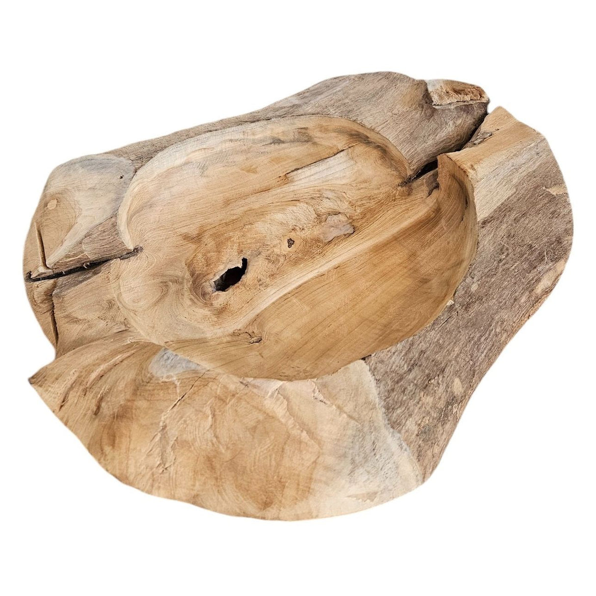 Dekoschale Naturschale Teak Holz rund Ø 50 cm Schale braun massiv stabil Obstschale XL - Holzschale