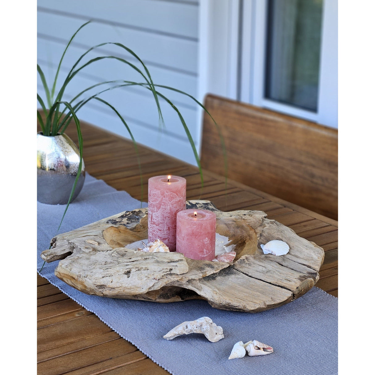 Dekoschale Naturschale Teak Holz rund Ø 50 cm Schale braun massiv stabil Obstschale XL - Holzschale