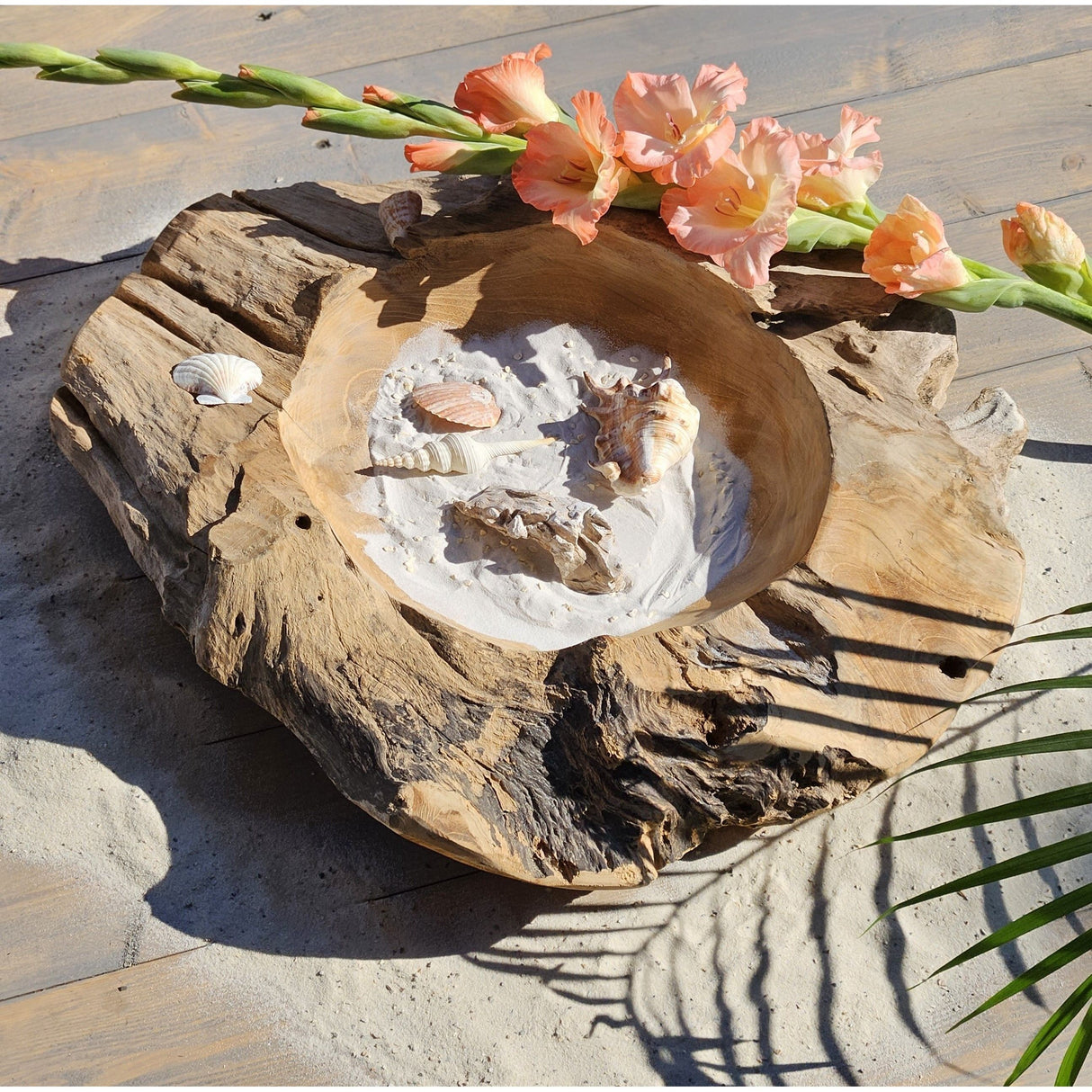 Dekoschale Naturschale Teak Holz rund Ø 50 cm Schale braun massiv stabil Obstschale XL - Holzschale