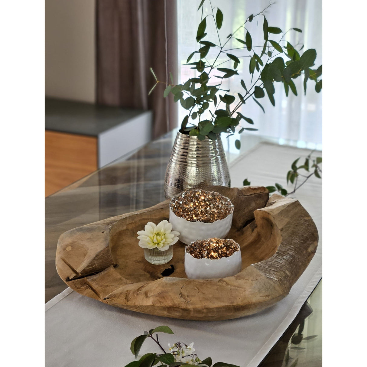 Dekoschale Naturschale Teak Holz rund Ø 50 cm Schale braun massiv stabil Obstschale XL - Holzschale