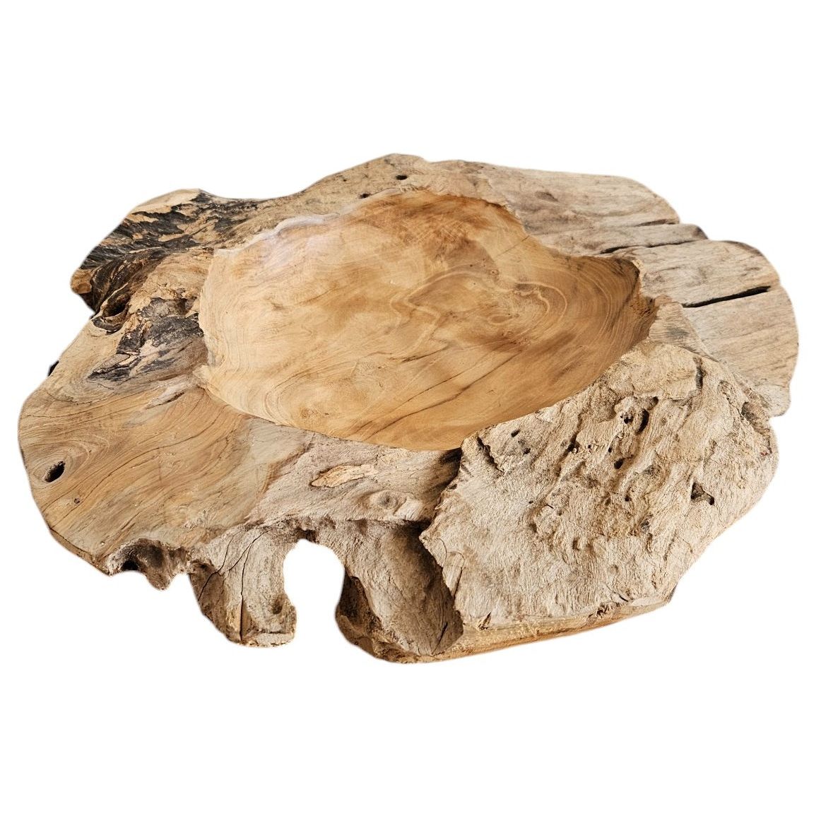Dekoschale Naturschale Teak Holz rund Ø 50 cm Schale braun massiv stabil Obstschale XL - Holzschale