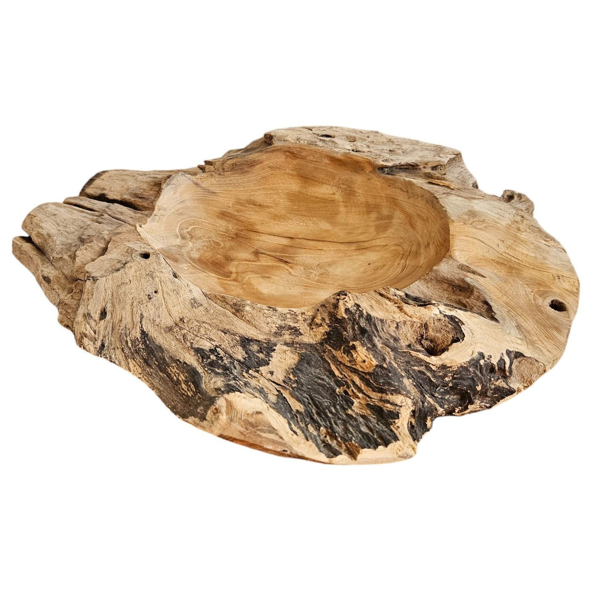 Dekoschale Naturschale Teak Holz rund Ø 50 cm Schale braun massiv stabil Obstschale XL - Holzschale