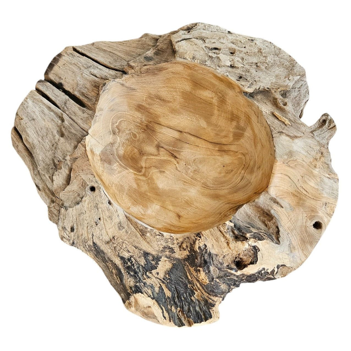 Dekoschale Naturschale Teak Holz rund Ø 50 cm Schale braun massiv stabil Obstschale XL - Holzschale