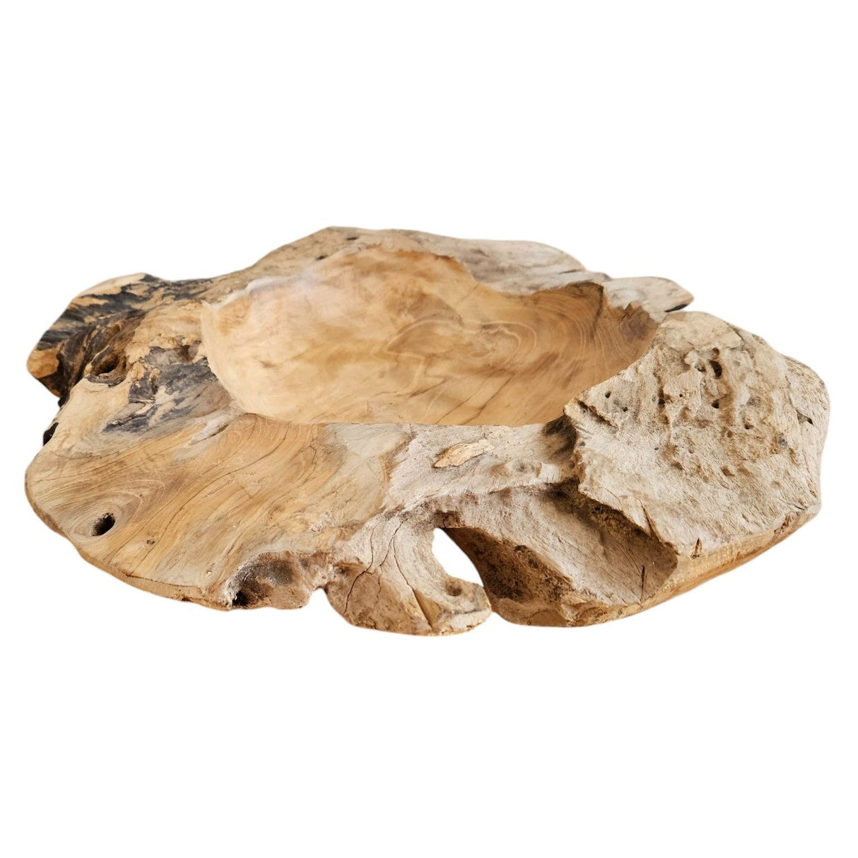 Dekoschale Naturschale Teak Holz rund Ø 50 cm Schale braun massiv stabil Obstschale XL - Holzschale