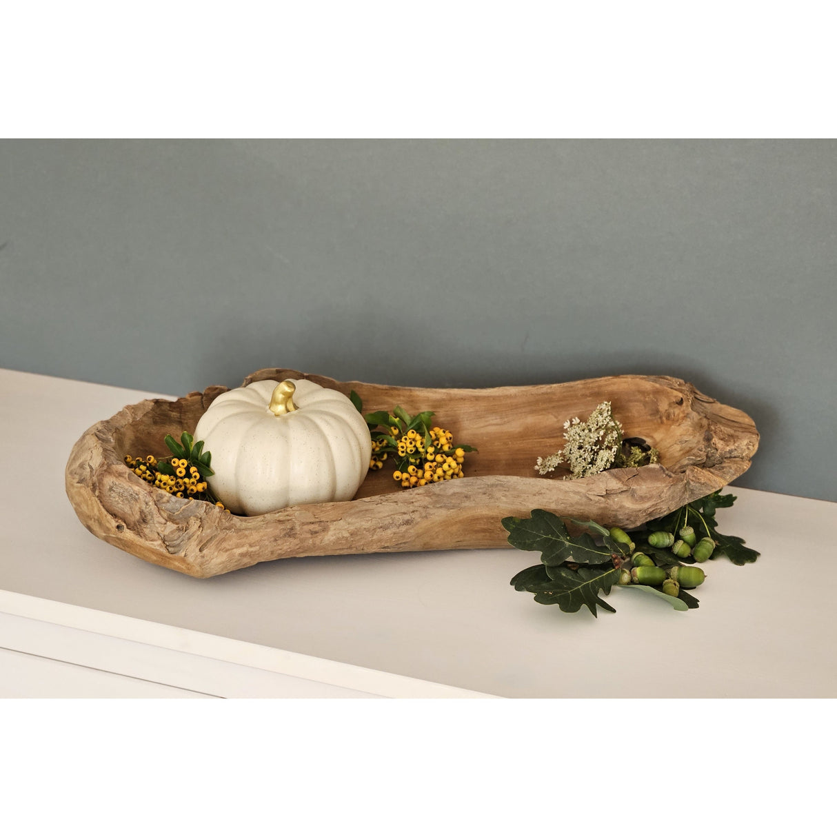 Dekoschale Naturschale Teak Holz lang 60 cm Schale braun massiv stabil Obstschale XL - Holzschale