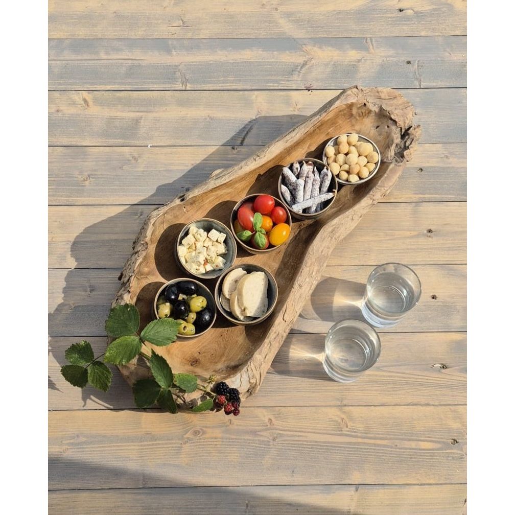 Dekoschale Naturschale Teak Holz lang 60 cm Schale braun massiv stabil Obstschale XL - Holzschale