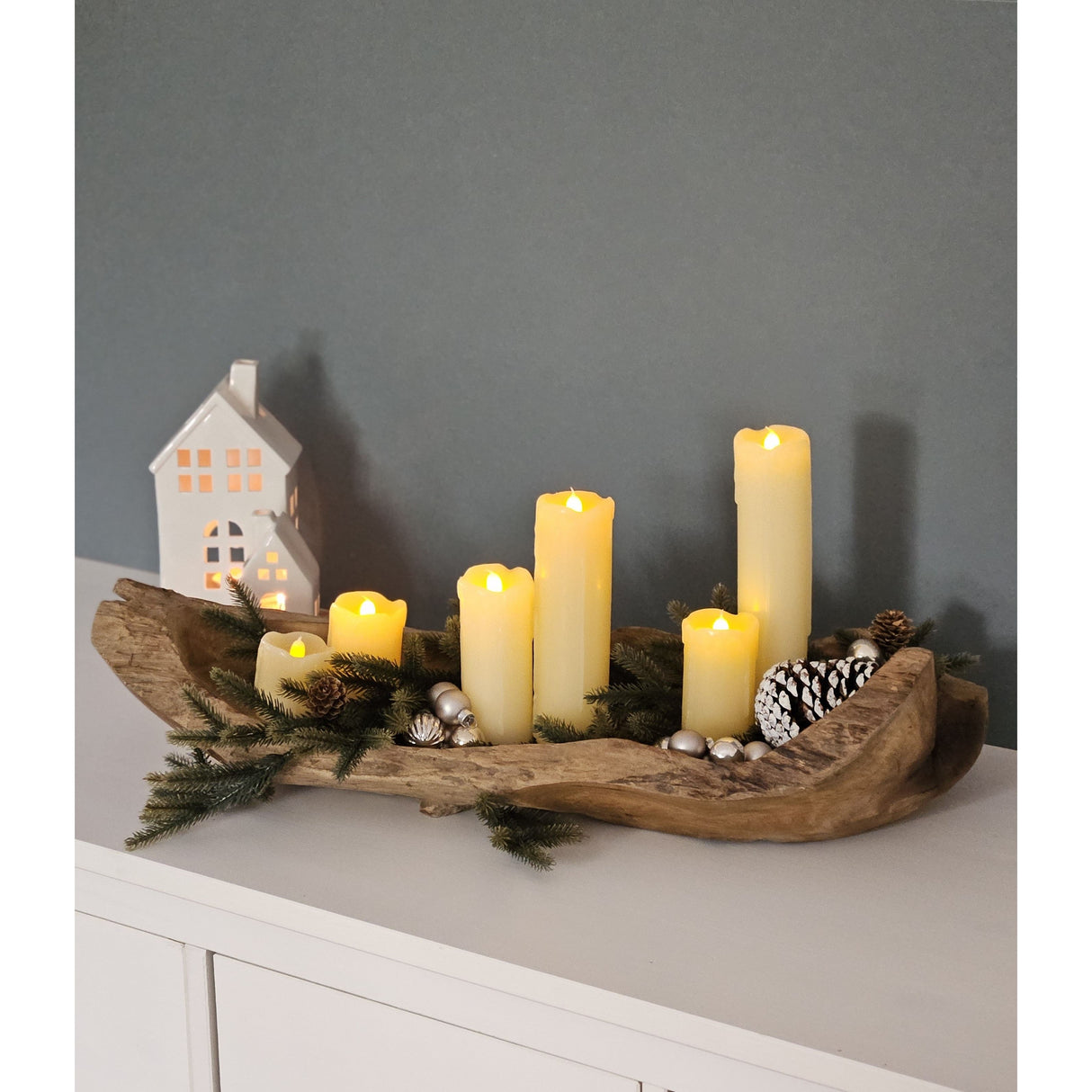 Dekoschale Naturschale Teak Holz lang 60 cm Schale braun massiv stabil Obstschale XL - Holzschale