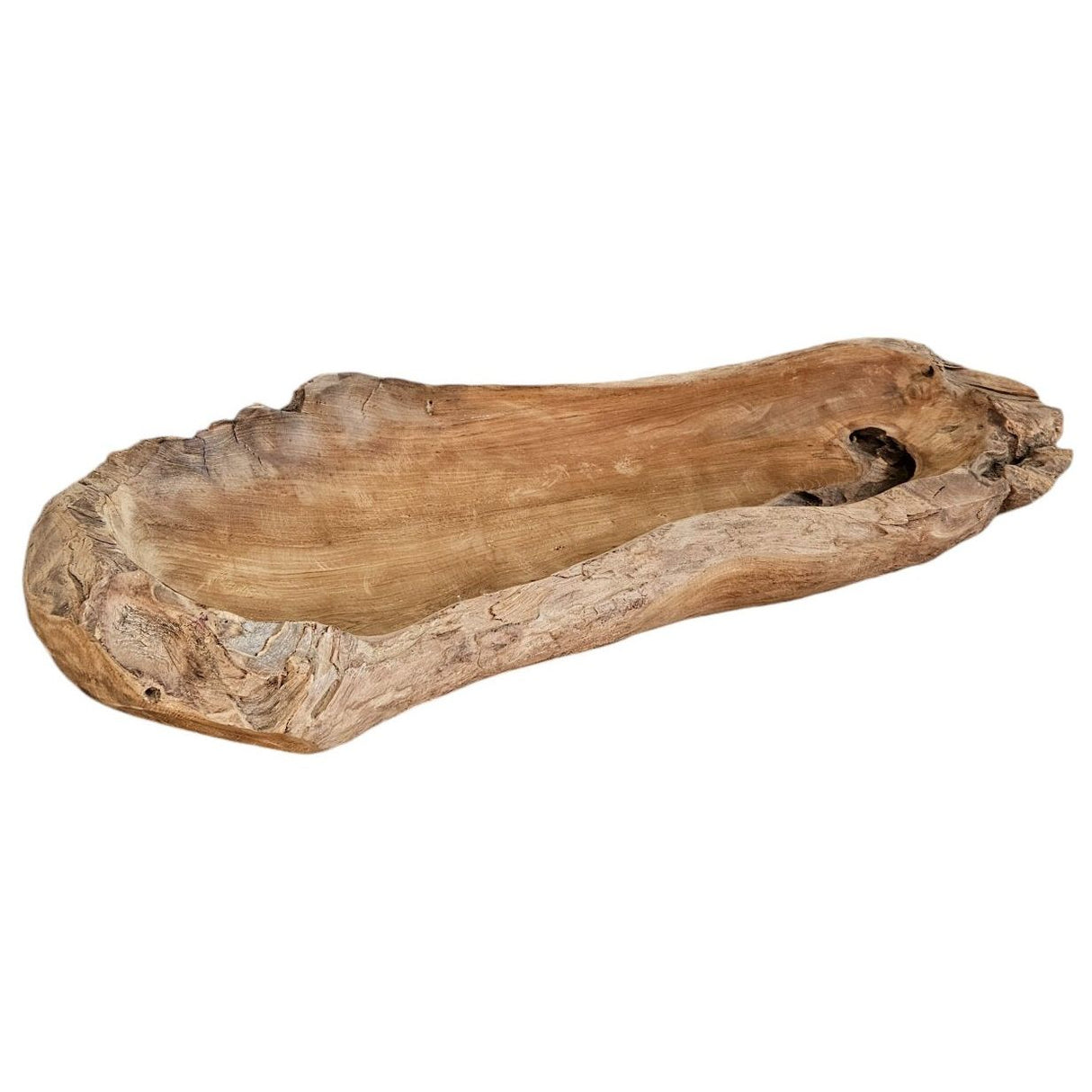 Dekoschale Naturschale Teak Holz lang 60 cm Schale braun massiv stabil Obstschale XL - Holzschale