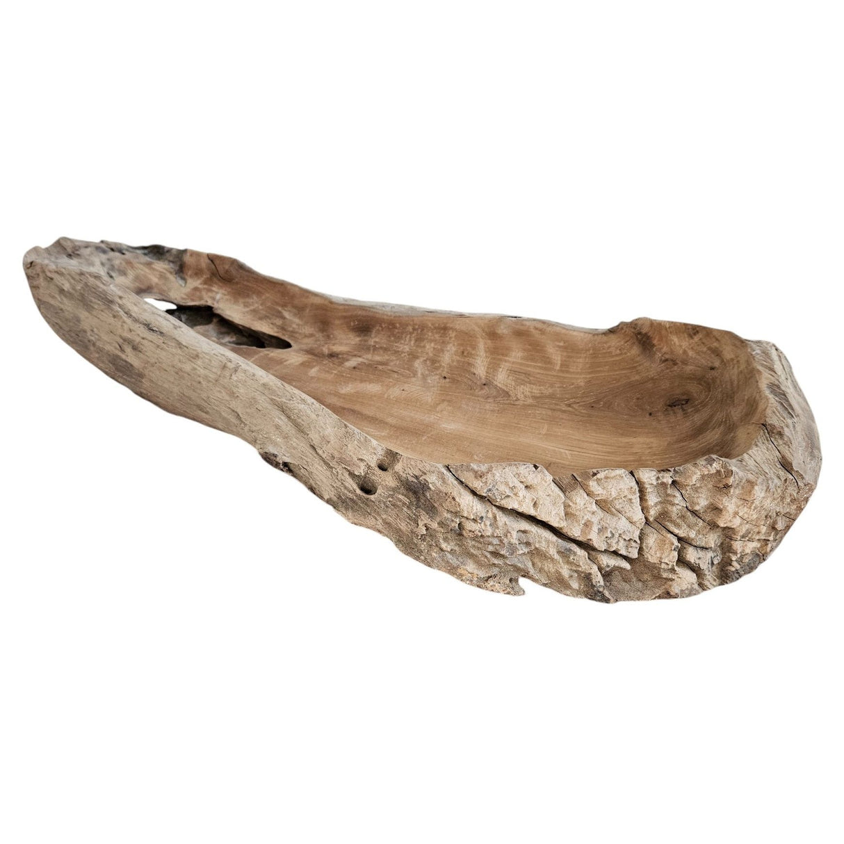 Dekoschale Naturschale Teak Holz lang 60 cm Schale braun massiv stabil Obstschale XL - Holzschale