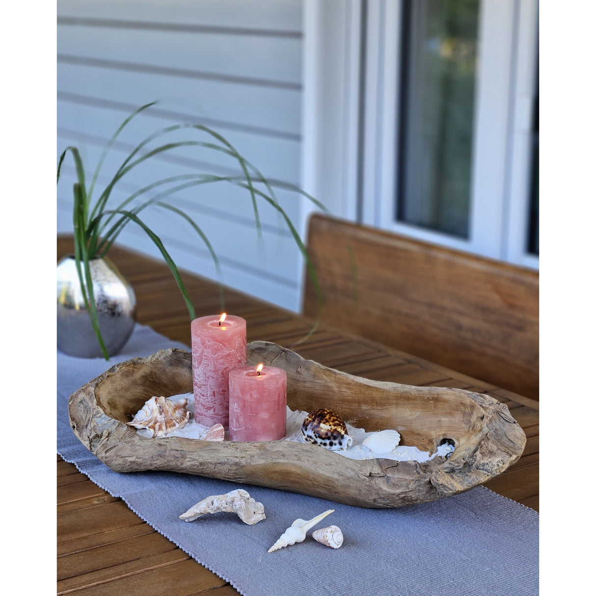 Dekoschale Naturschale Teak Holz lang 60 cm Schale braun massiv stabil Obstschale XL - Holzschale