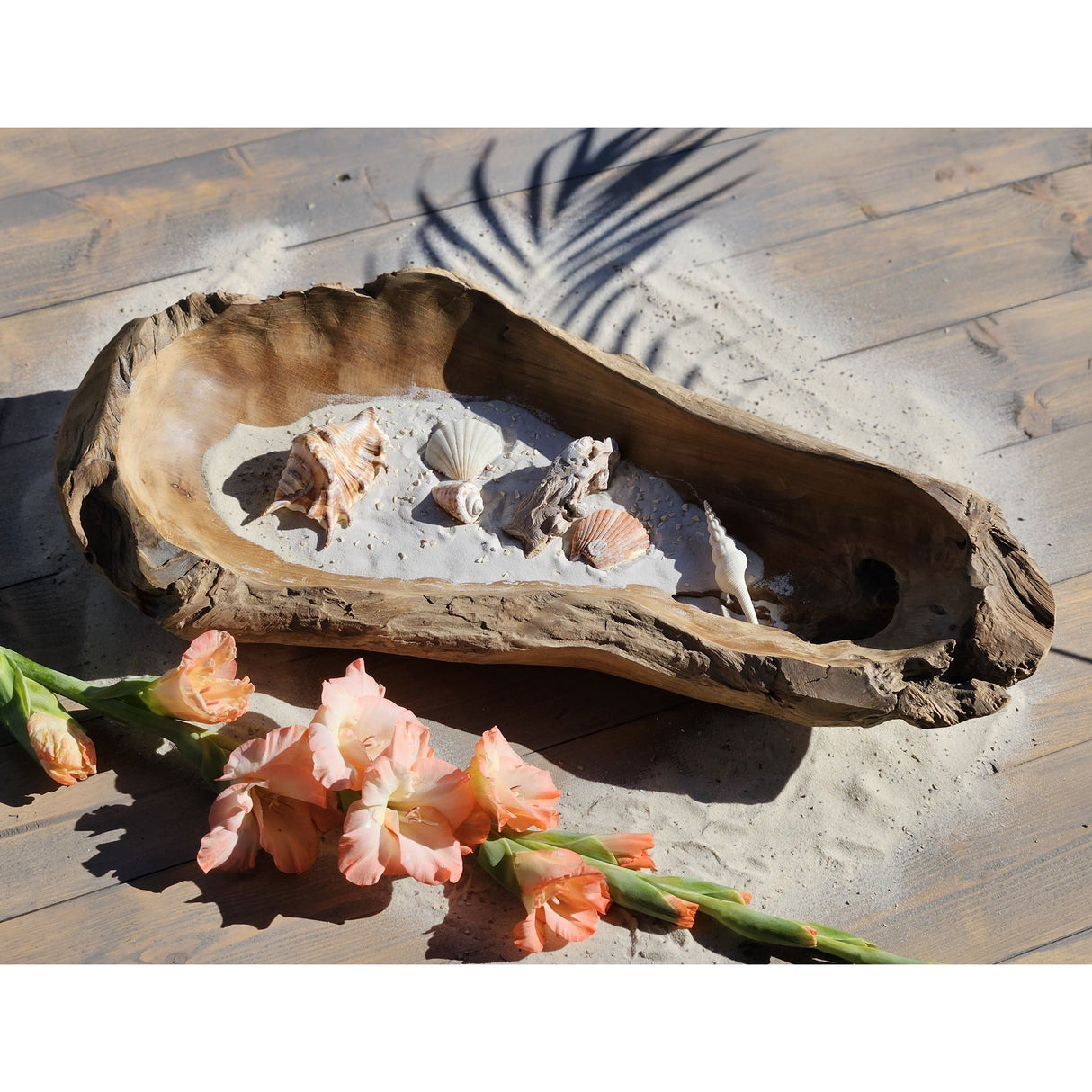 Dekoschale Naturschale Teak Holz lang 60 cm Schale braun massiv stabil Obstschale XL - Holzschale