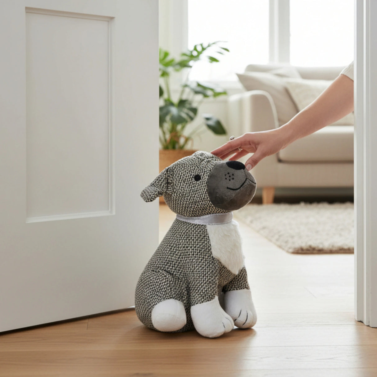 Dekorativer Türstopper für Zuhause und Büro Boden-Türstopper Stofftier karierter Hund
