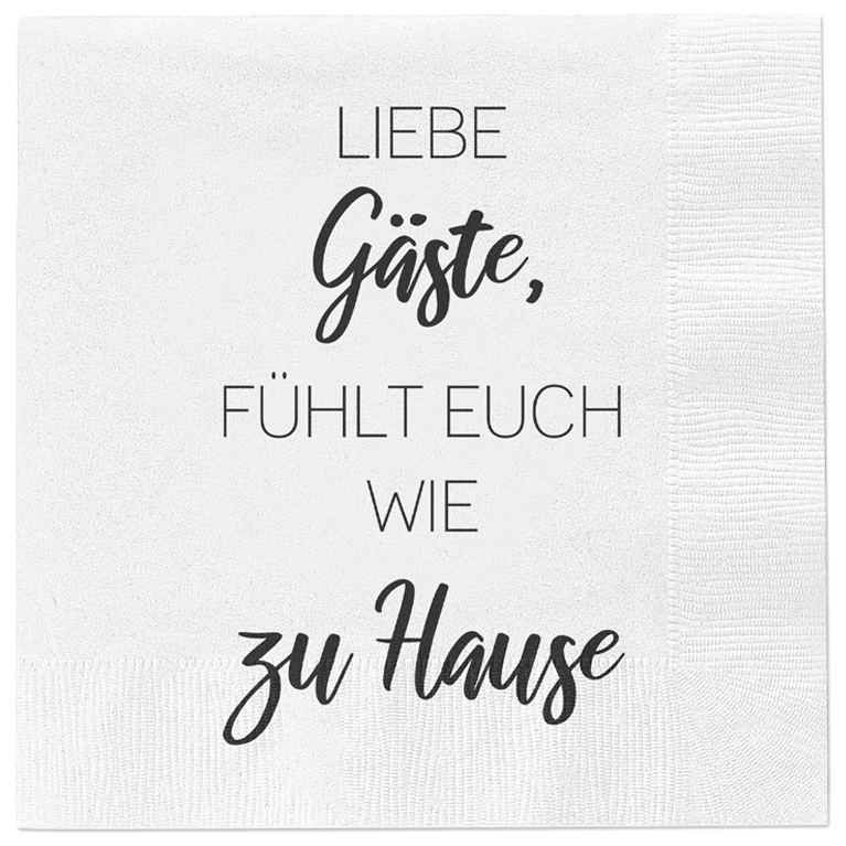 Servietten Liebe Gäste fühlt euch wie zu Hause 80 Stück Papier weiß 33x33 cm - Servietten