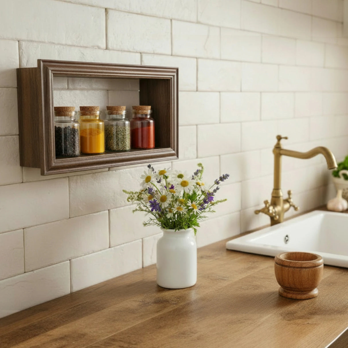 Wandregal Holzregal Dekoregal Modern mit LED 40x25 cm braun Bilderrahmen