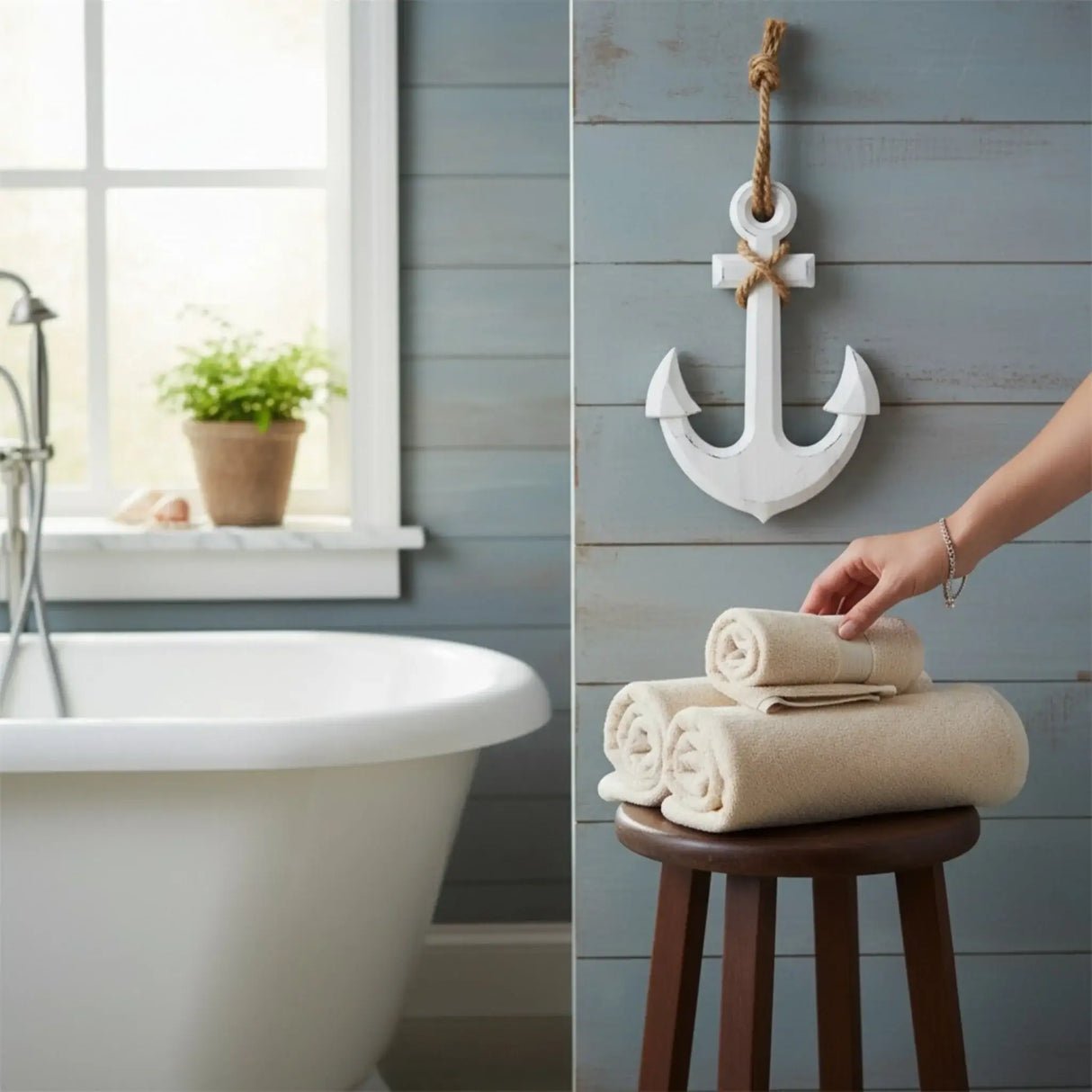 Anker Dekoanker Dekoration Maritim weiß Seil Tau 32x22 hängen Hochzeit Wandhaken - Anker