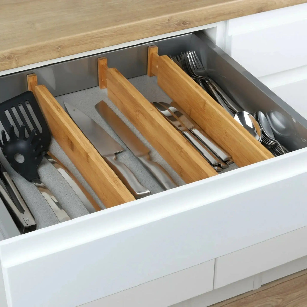 Besteckkasten Schubladeneinsatz Besteckeinsatz Holz Bambus 4-teilig verstellbar - Besteckeinsatz
