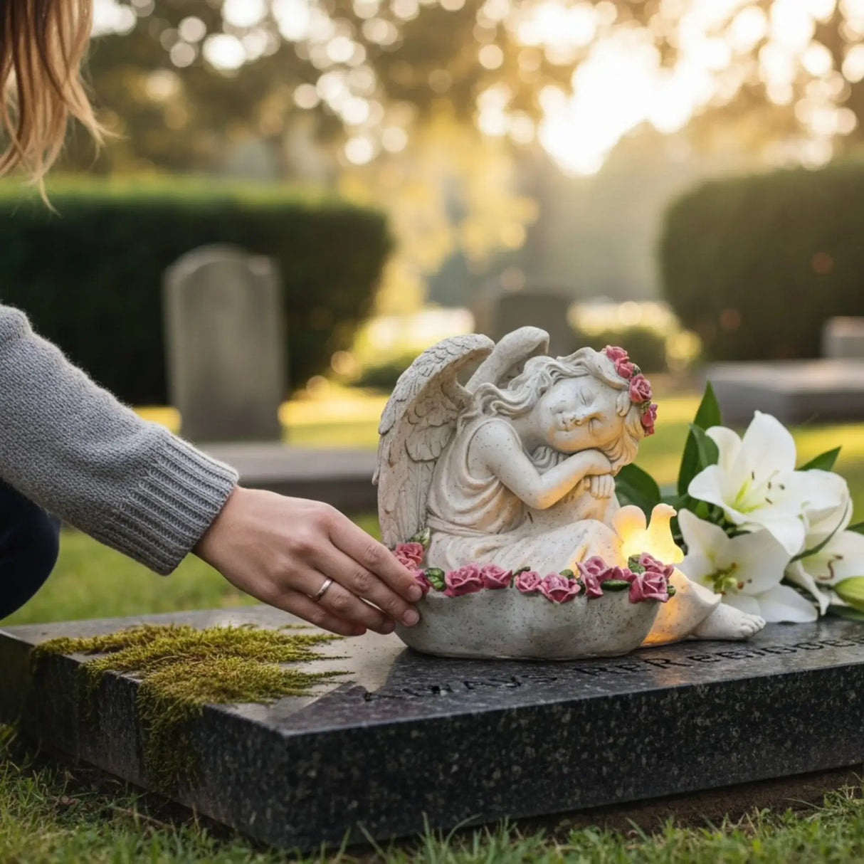 Engel Figur Gartendeko Solar Gartenfiguren Außen LED 20x21x16 Schutzengel Vogeltränke - Solarleuchte