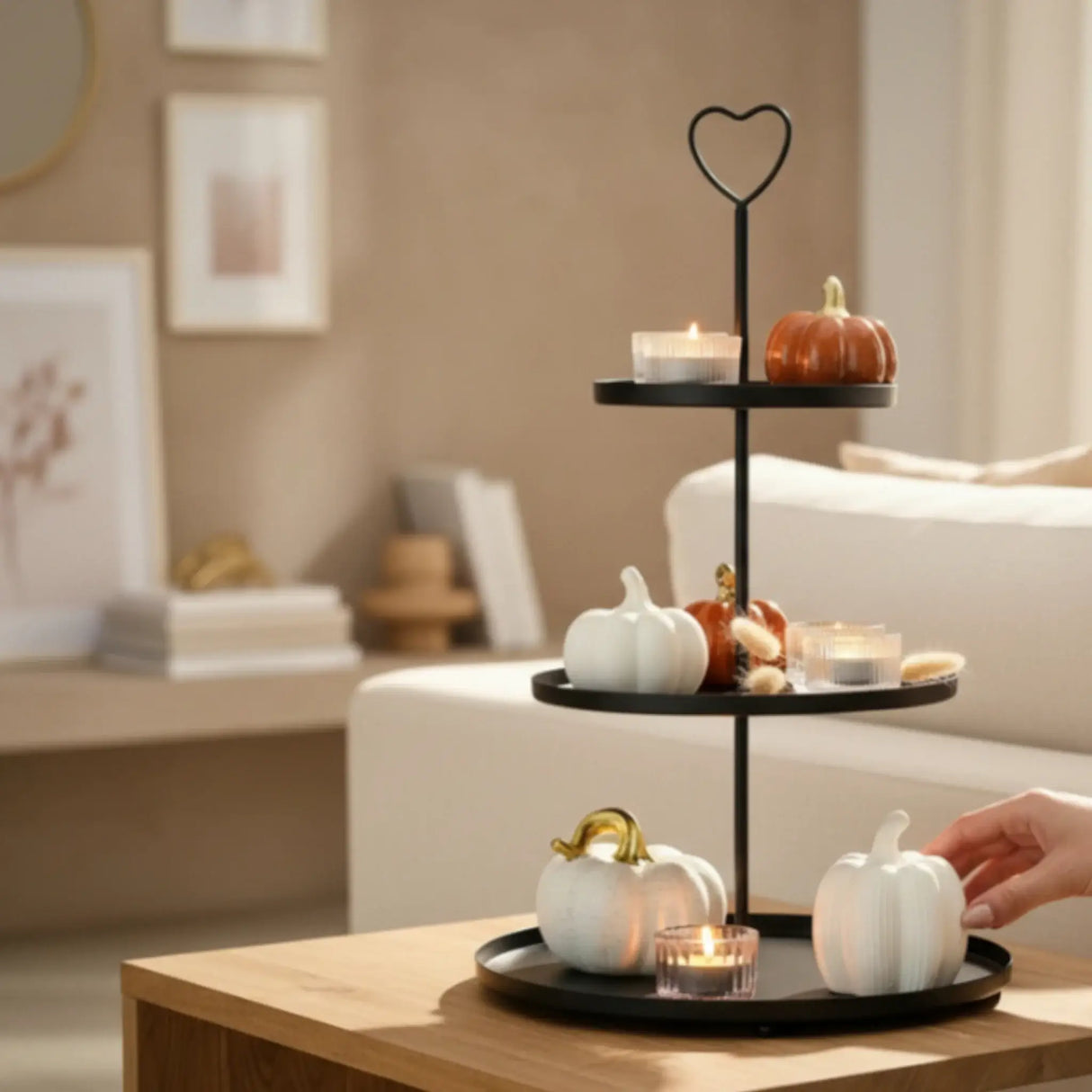 Etagere Paris schwarz 48x30 rund Metall 3 Schichten 3-Stöckig Vintage Muffin Herz - Etagere