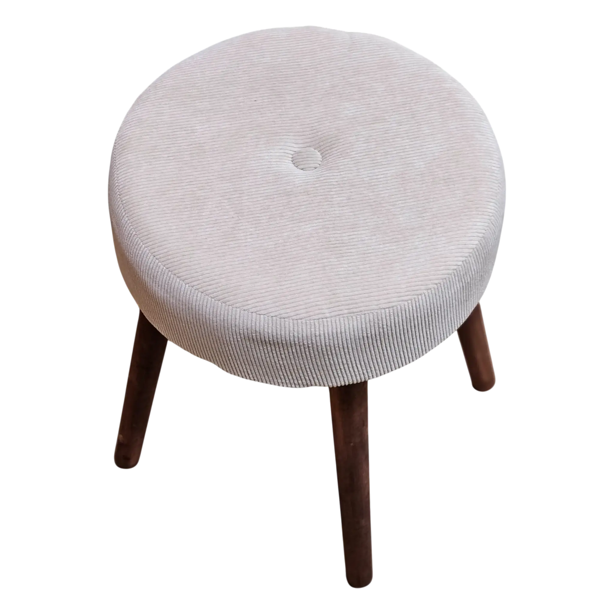Hocker Fußhocker Polsterhocker Cord Holzbeine Sitzhocker rund beige 35x45 cm - Hocker