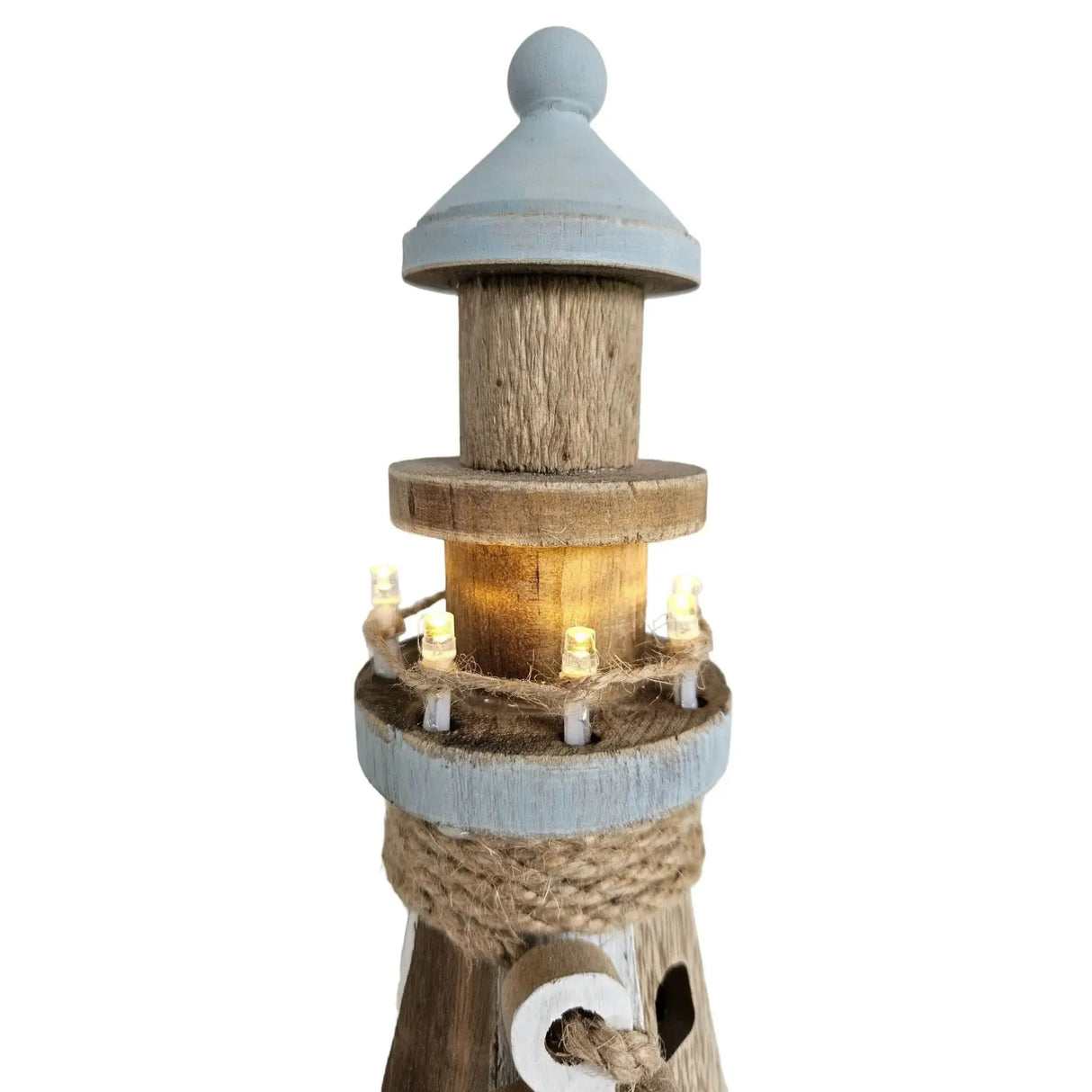 Leuchtturm beleuchtet Holz LED Deko Dekoration Maritim Anker Strand Meer H 24 cm - Leuchtturm
